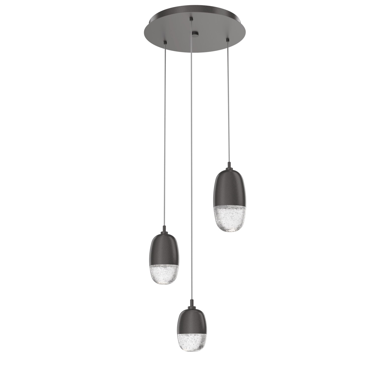CHB0079-03-GP-Hammerton-Studio-Pebble-3-light-round-pendant-chandelier-with-graphite-finish-and-clear-cast-glass-shades-and-LED-lamping