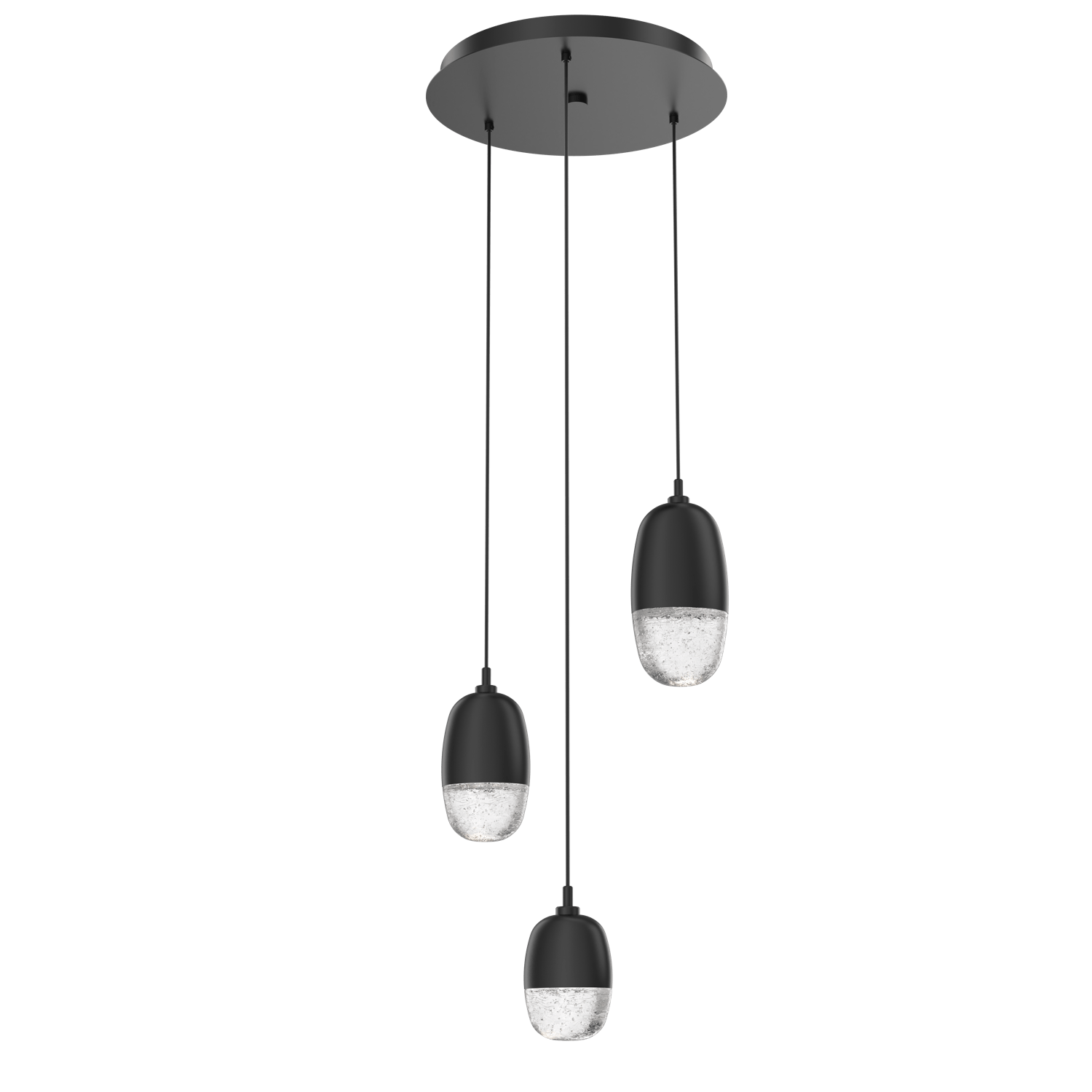CHB0079-03-MB-Hammerton-Studio-Pebble-3-light-round-pendant-chandelier-with-matte-black-finish-and-clear-cast-glass-shades-and-LED-lamping
