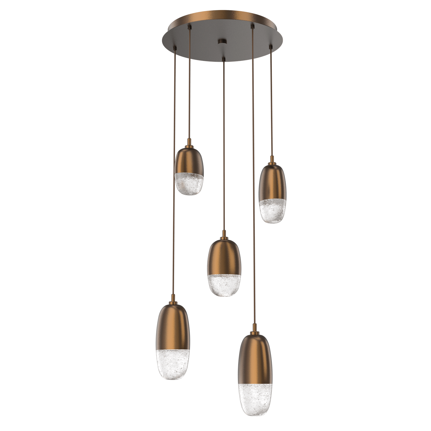 CHB0079-05-FB-Hammerton-Studio-Pebble-5-light-round-pendant-chandelier-with-flat-bronze-finish-and-clear-cast-glass-shades-and-LED-lamping