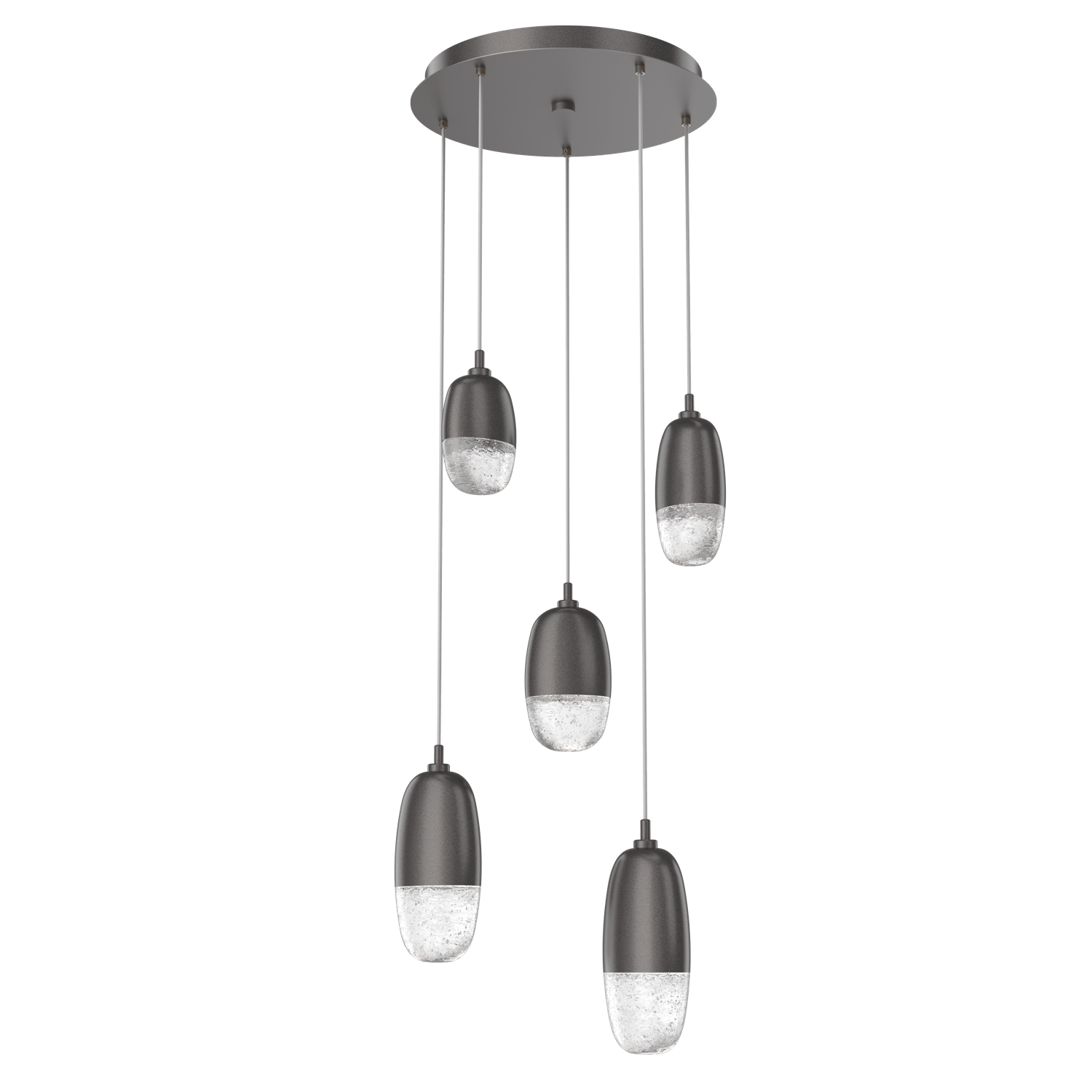 CHB0079-05-GP-Hammerton-Studio-Pebble-5-light-round-pendant-chandelier-with-graphite-finish-and-clear-cast-glass-shades-and-LED-lamping