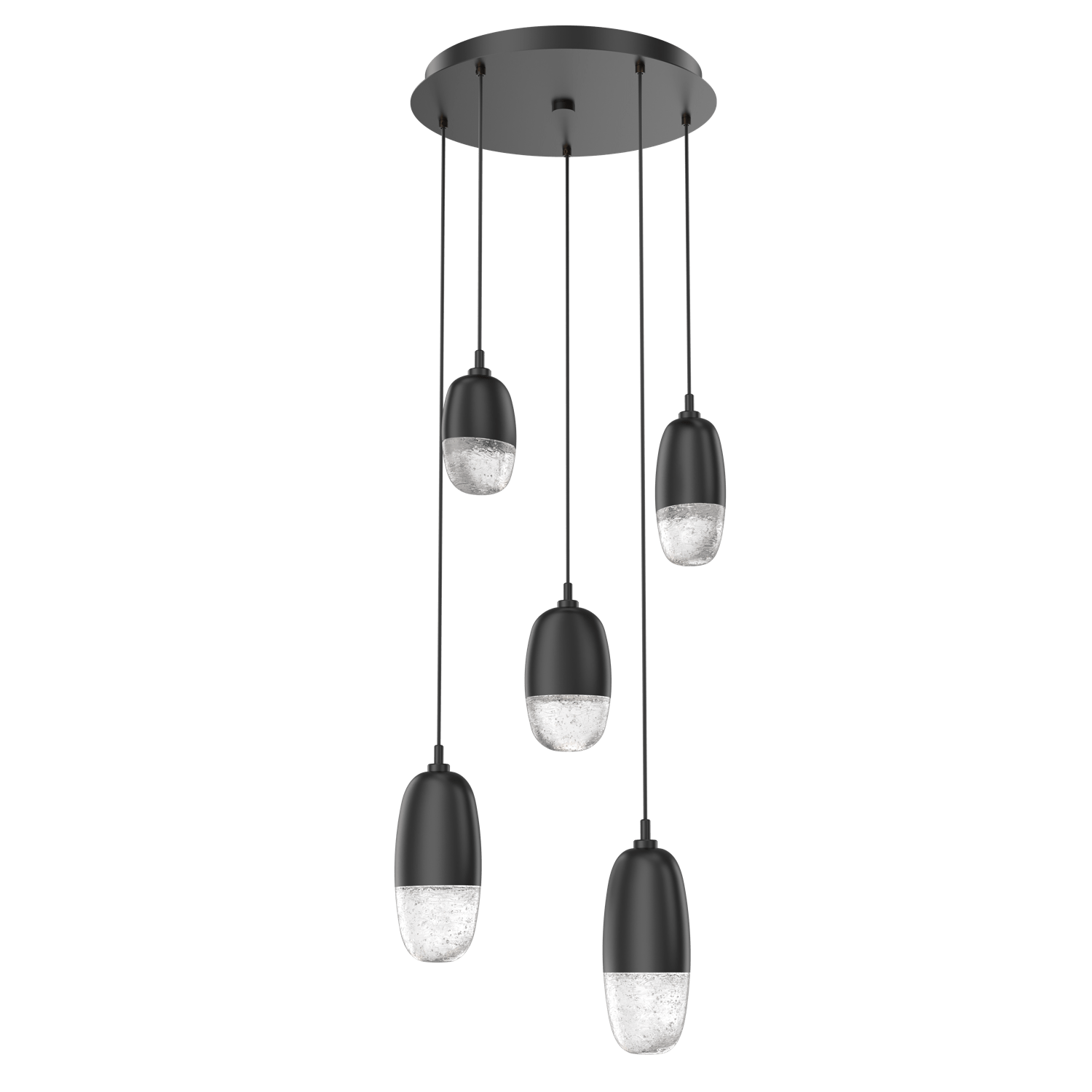 CHB0079-05-MB-Hammerton-Studio-Pebble-5-light-round-pendant-chandelier-with-matte-black-finish-and-clear-cast-glass-shades-and-LED-lamping