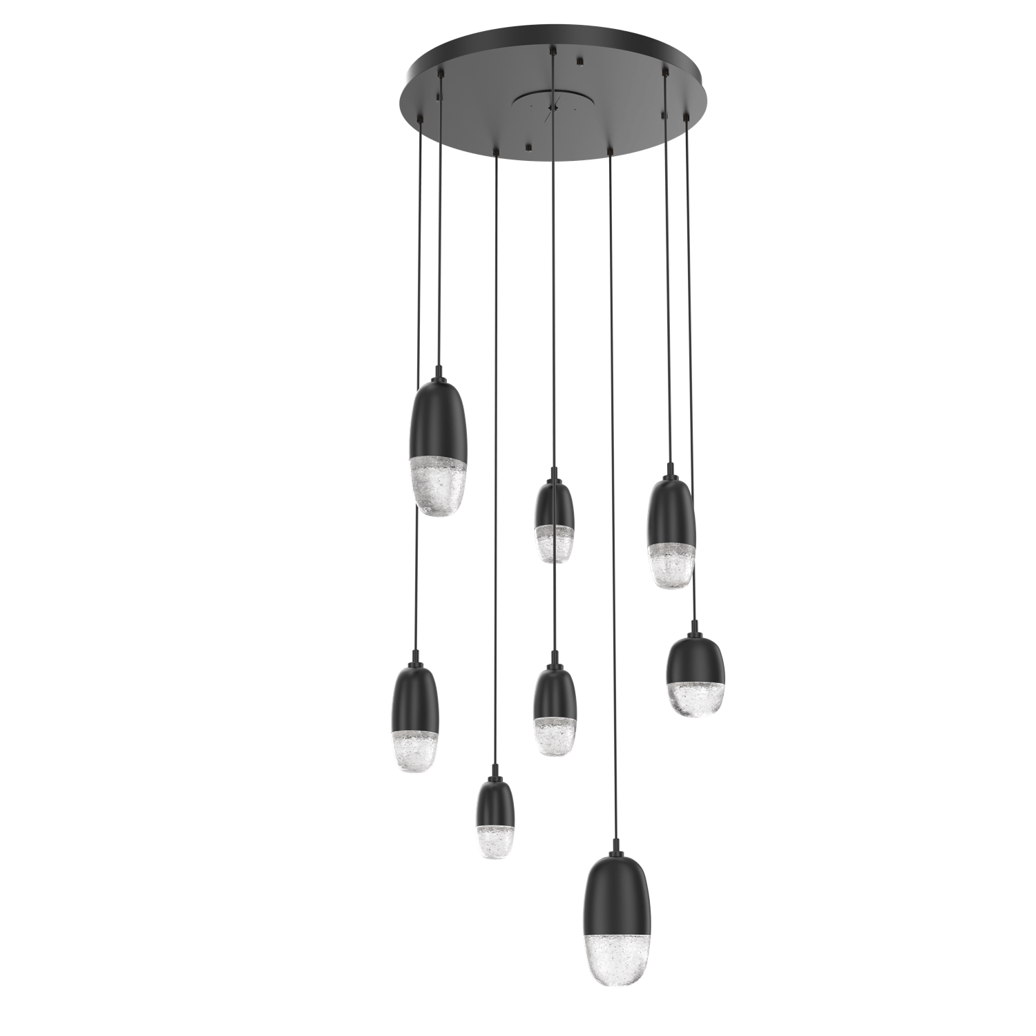 CHB0079-08-MB-Hammerton-Studio-Pebble-8-light-round-pendant-chandelier-with-matte-black-finish-and-clear-cast-glass-shades-and-LED-lamping