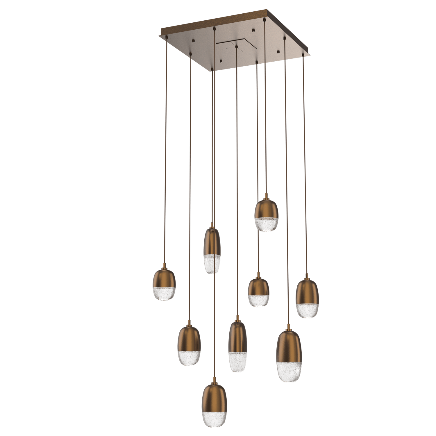 CHB0079-09-FB-Hammerton-Studio-Pebble-9-light-square-pendant-chandelier-with-flat-bronze-finish-and-clear-cast-glass-shades-and-LED-lamping