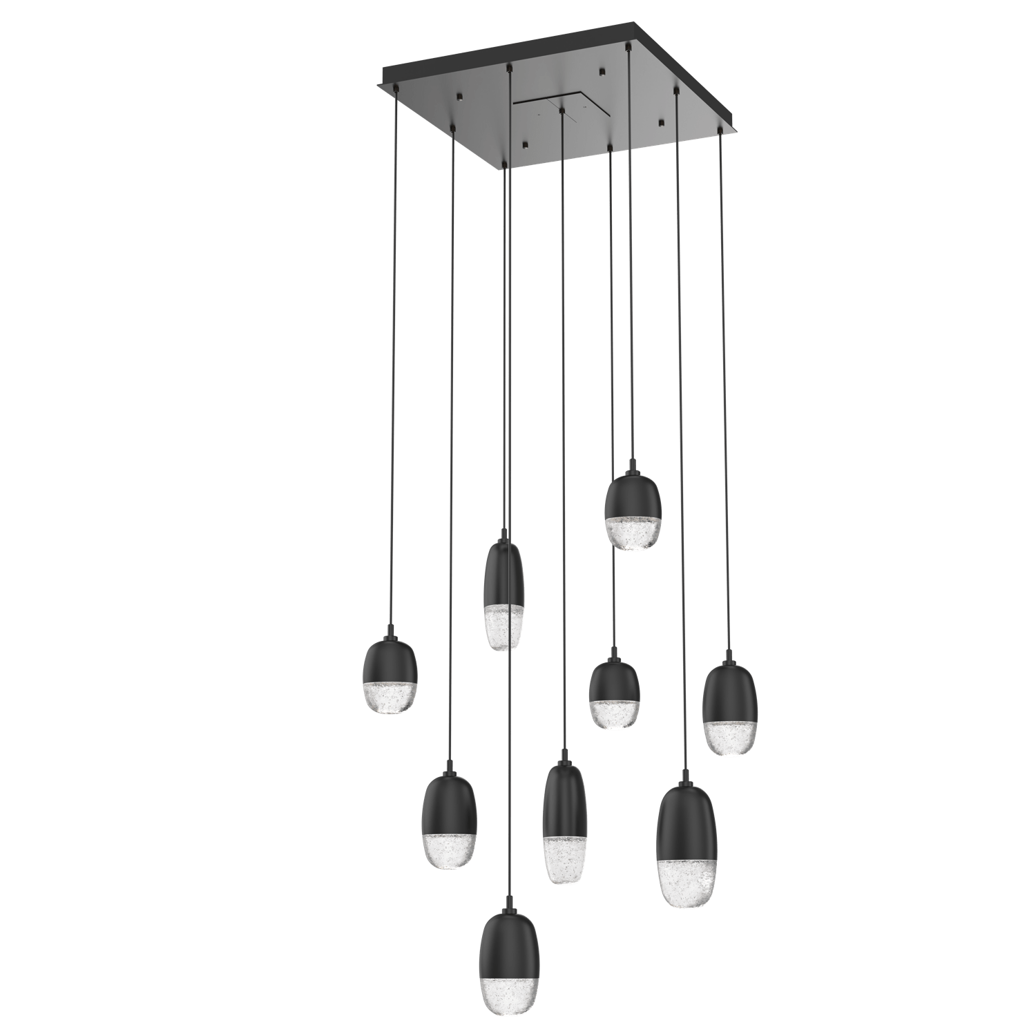CHB0079-09-MB-Hammerton-Studio-Pebble-9-light-square-pendant-chandelier-with-matte-black-finish-and-clear-cast-glass-shades-and-LED-lamping