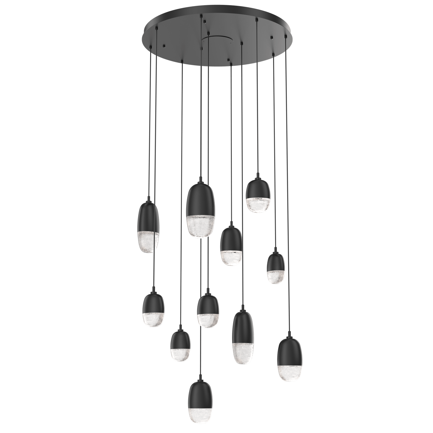 CHB0079-11-MB-Hammerton-Studio-Pebble-11-light-round-pendant-chandelier-with-matte-black-finish-and-clear-cast-glass-shades-and-LED-lamping