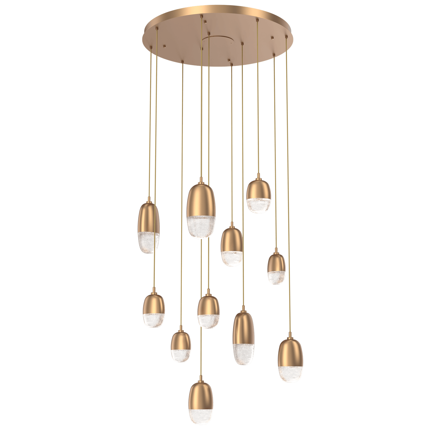 CHB0079-11-NB-Hammerton-Studio-Pebble-11-light-round-pendant-chandelier-with-novel-brass-finish-and-clear-cast-glass-shades-and-LED-lamping
