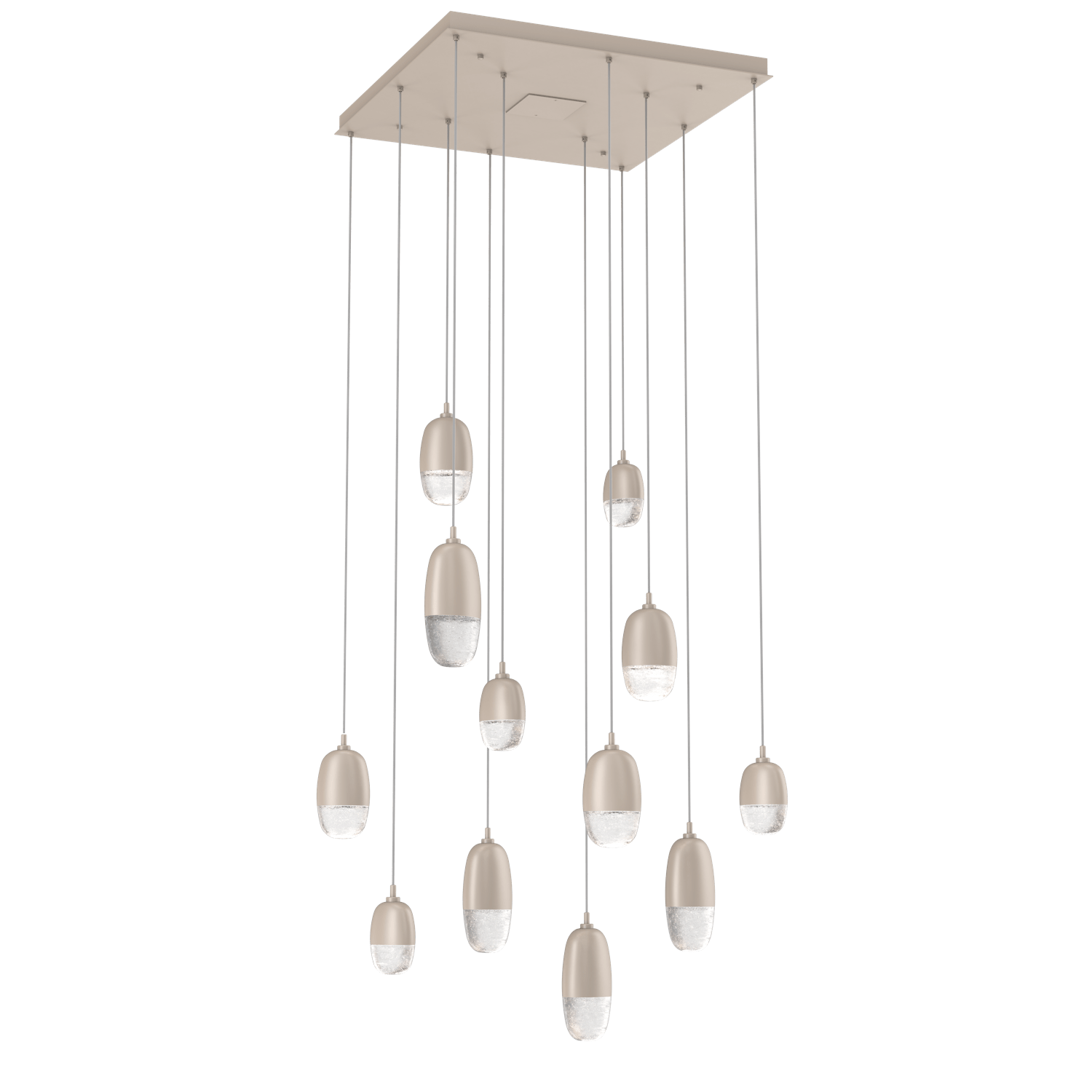 CHB0079-12-BS-Hammerton-Studio-Pebble-12-light-square-pendant-chandelier-with-metallic-beige-silver-finish-and-clear-cast-glass-shades-and-LED-lamping