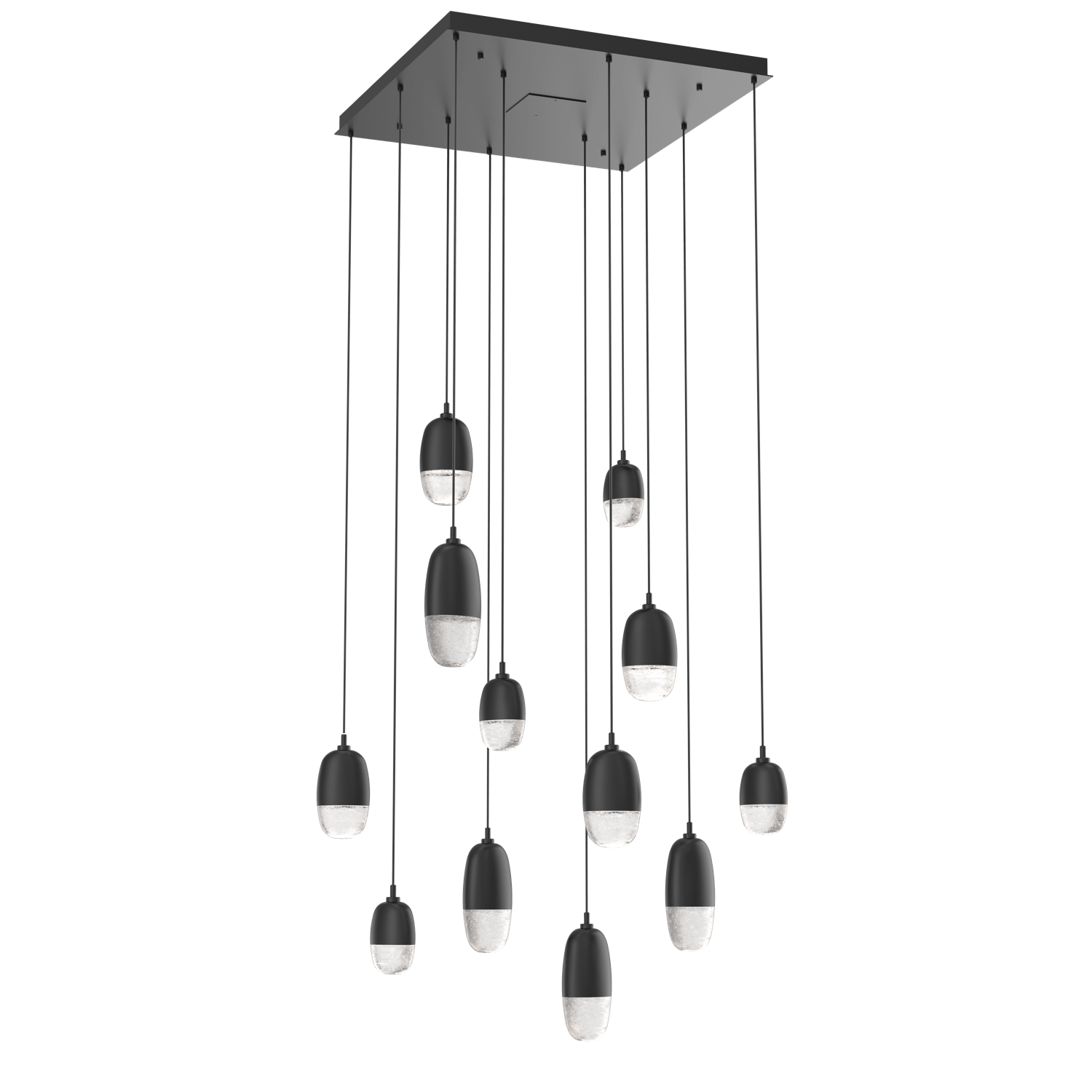 CHB0079-12-MB-Hammerton-Studio-Pebble-12-light-square-pendant-chandelier-with-matte-black-finish-and-clear-cast-glass-shades-and-LED-lamping