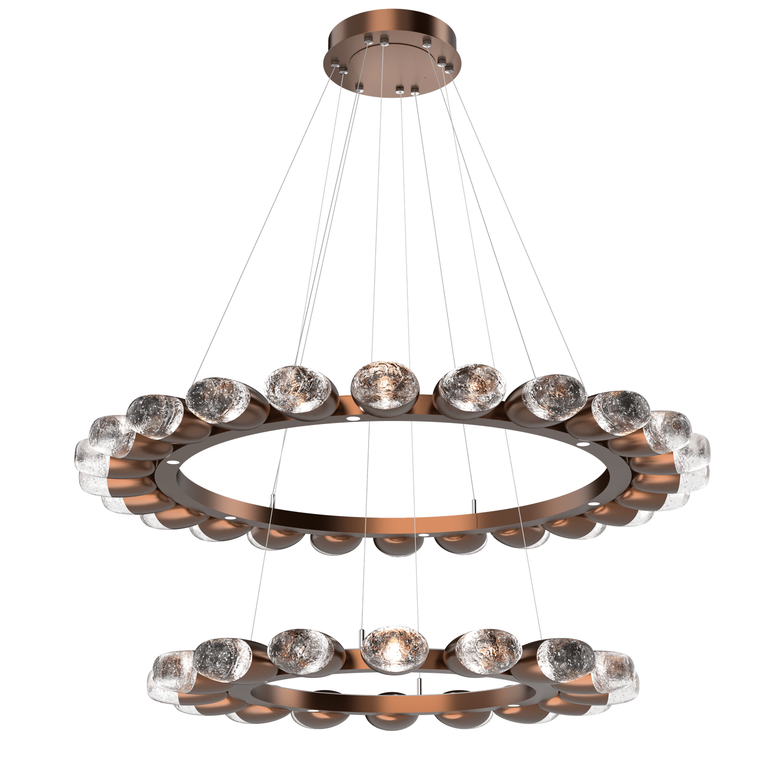 CHB0079-2T-BB-Hammerton-Studio-Pebble-48-inch-two-tier-radial-ring-chandelier-with-burnished-bronze-finish-and-clear-cast-glass-shades-and-LED-lamping
