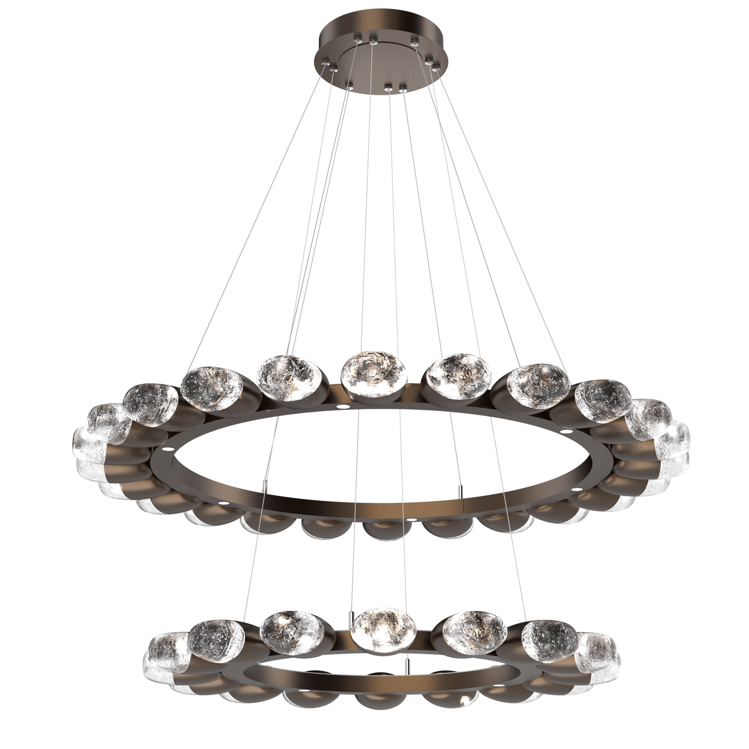 CHB0079-2T-FB-Hammerton-Studio-Pebble-48-inch-two-tier-radial-ring-chandelier-with-flat-bronze-finish-and-clear-cast-glass-shades-and-LED-lamping