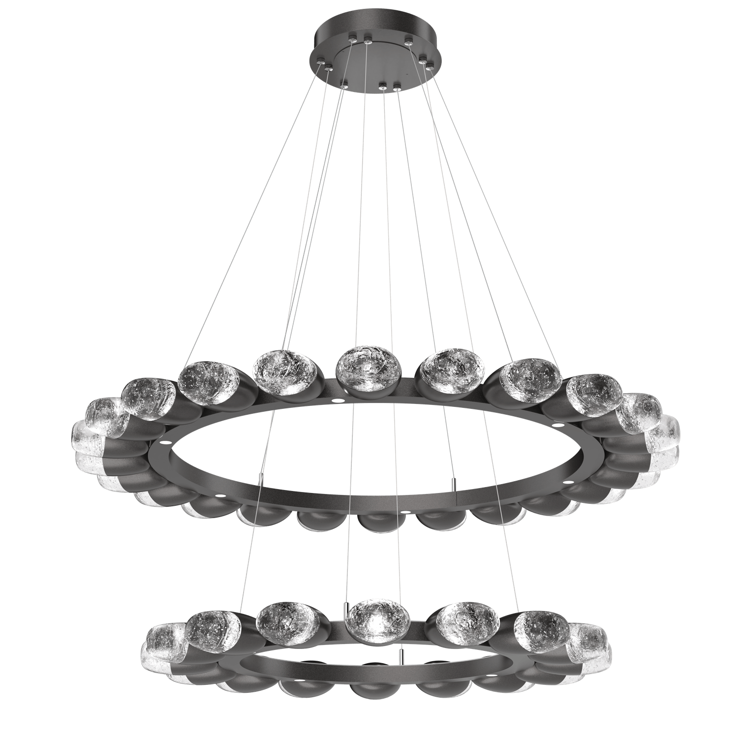 CHB0079-2T-GP-Hammerton-Studio-Pebble-48-inch-two-tier-radial-ring-chandelier-with-graphite-finish-and-clear-cast-glass-shades-and-LED-lamping