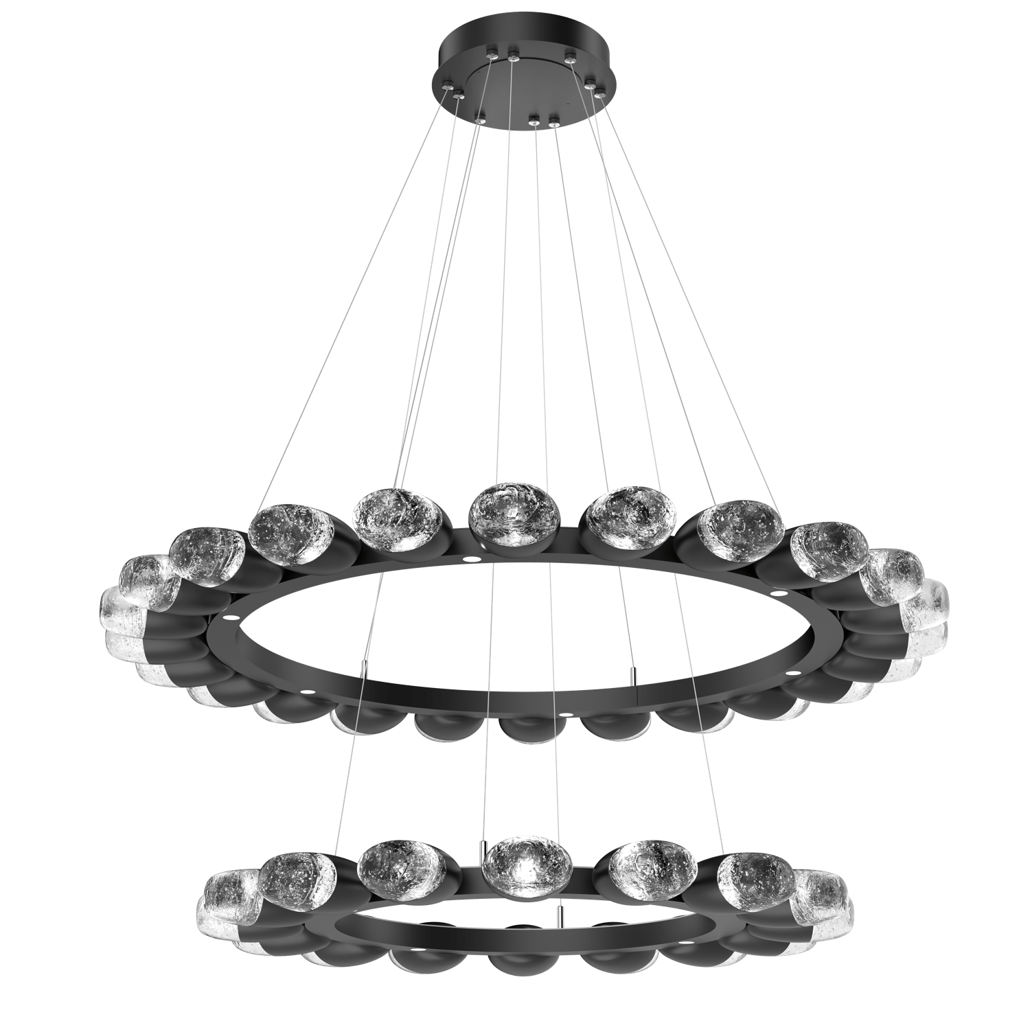 CHB0079-2T-MB-Hammerton-Studio-Pebble-48-inch-two-tier-radial-ring-chandelier-with-matte-black-finish-and-clear-cast-glass-shades-and-LED-lamping