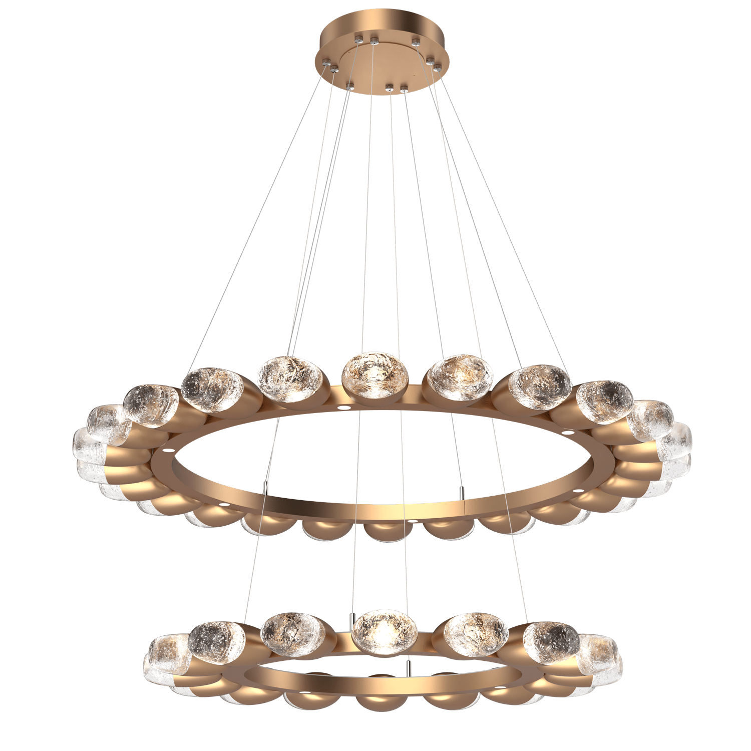 CHB0079-2T-NB-Hammerton-Studio-Pebble-48-inch-two-tier-radial-ring-chandelier-with-novel-brass-finish-and-clear-cast-glass-shades-and-LED-lamping