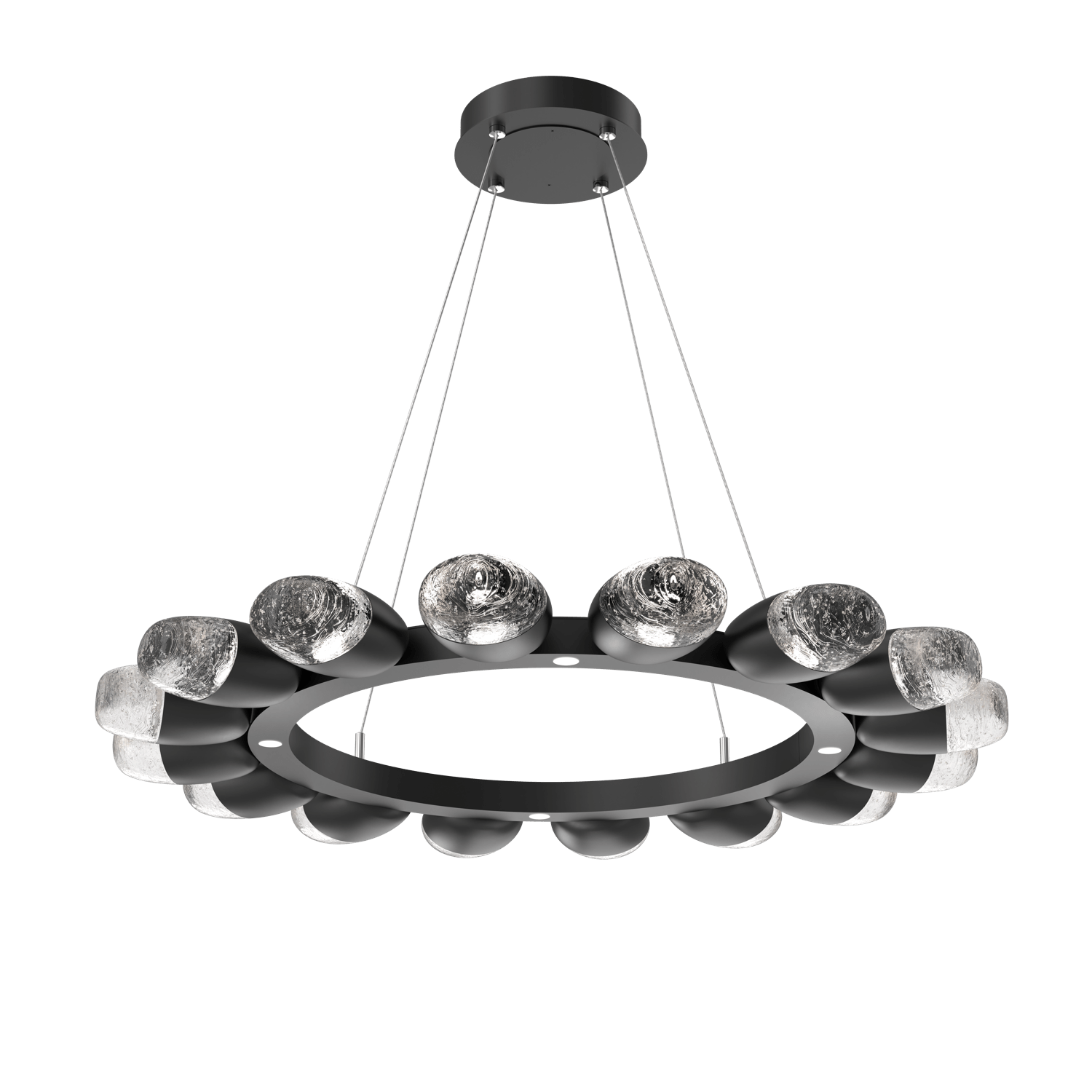 CHB0079-36-MB-Hammerton-Studio-Pebble-36-inch-radial-ring-chandelier-with-matte-black-finish-and-clear-cast-glass-shades-and-LED-lamping