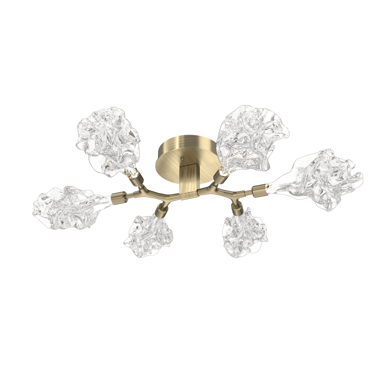 CLB0059-01-HB-Hammerton-Studio-Blossom-6-light-organic-flush-mount-light-with-heritage-brass-finish-and-clear-handblown-crystal-glass-shades-and-LED-lamping