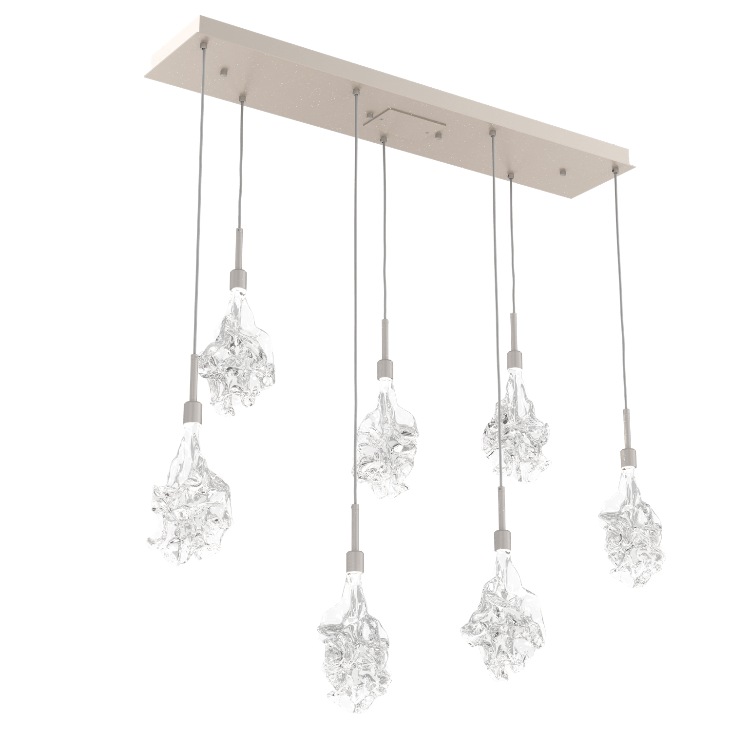 PLB0059-07-BS-Hammerton-Studio-Blossom-7-light-linear-pendant-chandelier-with-metallic-beige-silver-finish-and-clear-handblown-crystal-glass-shades-and-LED-lamping