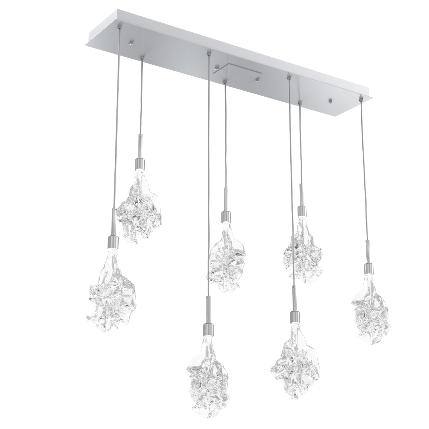 PLB0059-07-CS-Hammerton-Studio-Blossom-7-light-linear-pendant-chandelier-with-classic-silver-finish-and-clear-handblown-crystal-glass-shades-and-LED-lamping