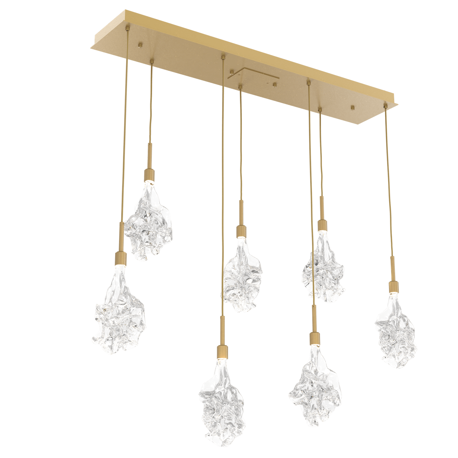 PLB0059-07-GB-Hammerton-Studio-Blossom-7-light-linear-pendant-chandelier-with-gilded-brass-finish-and-clear-handblown-crystal-glass-shades-and-LED-lamping