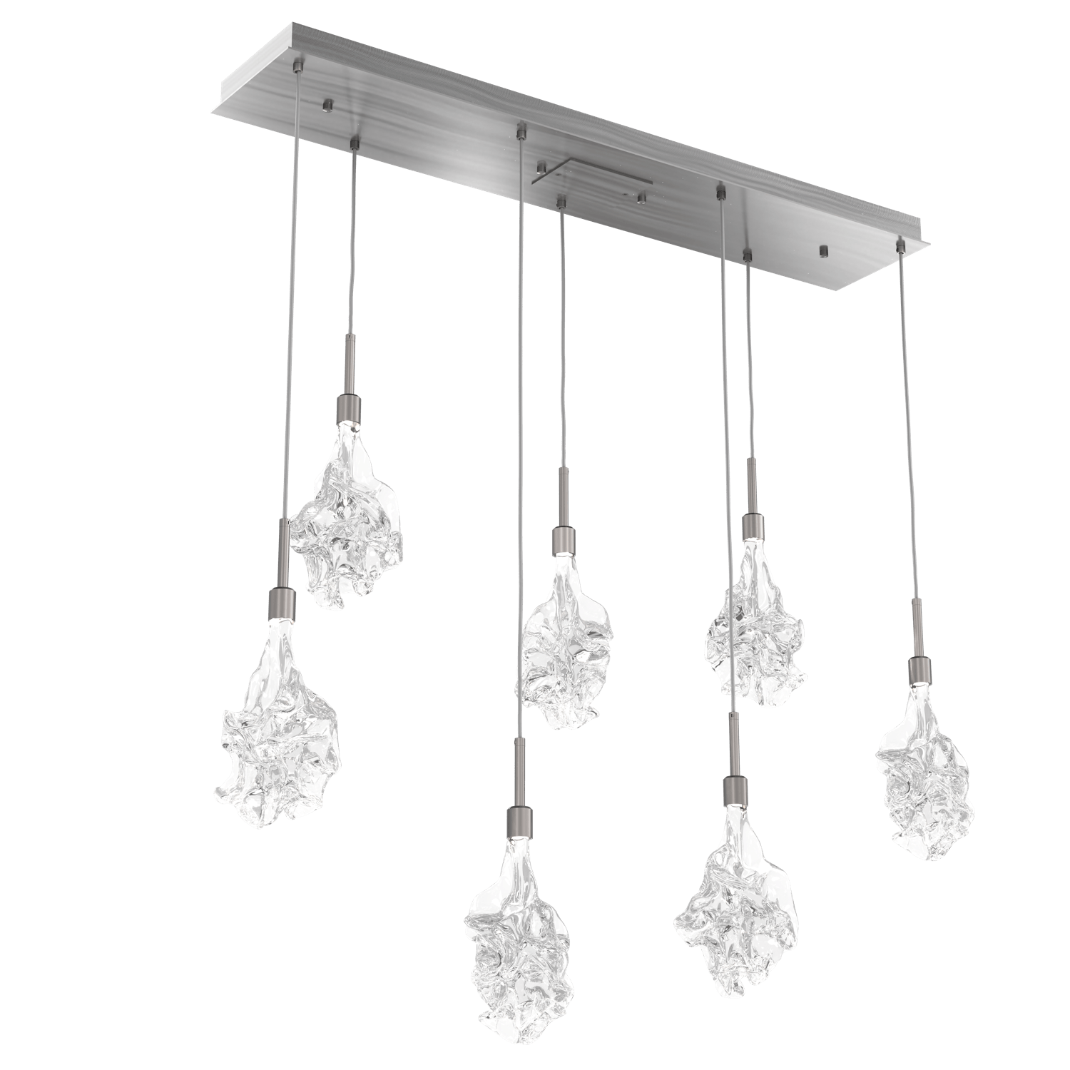 PLB0059-07-GM-Hammerton-Studio-Blossom-7-light-linear-pendant-chandelier-with-gunmetal-finish-and-clear-handblown-crystal-glass-shades-and-LED-lamping