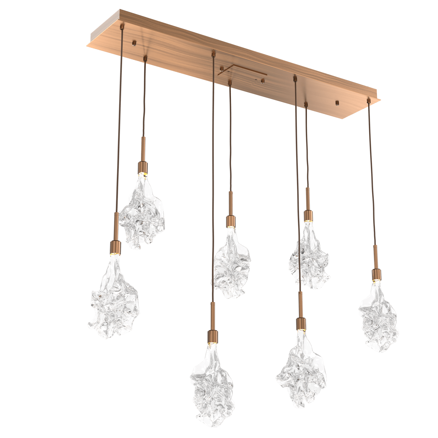 PLB0059-07-RB-Hammerton-Studio-Blossom-7-light-linear-pendant-chandelier-with-oil-rubbed-bronze-finish-and-clear-handblown-crystal-glass-shades-and-LED-lamping