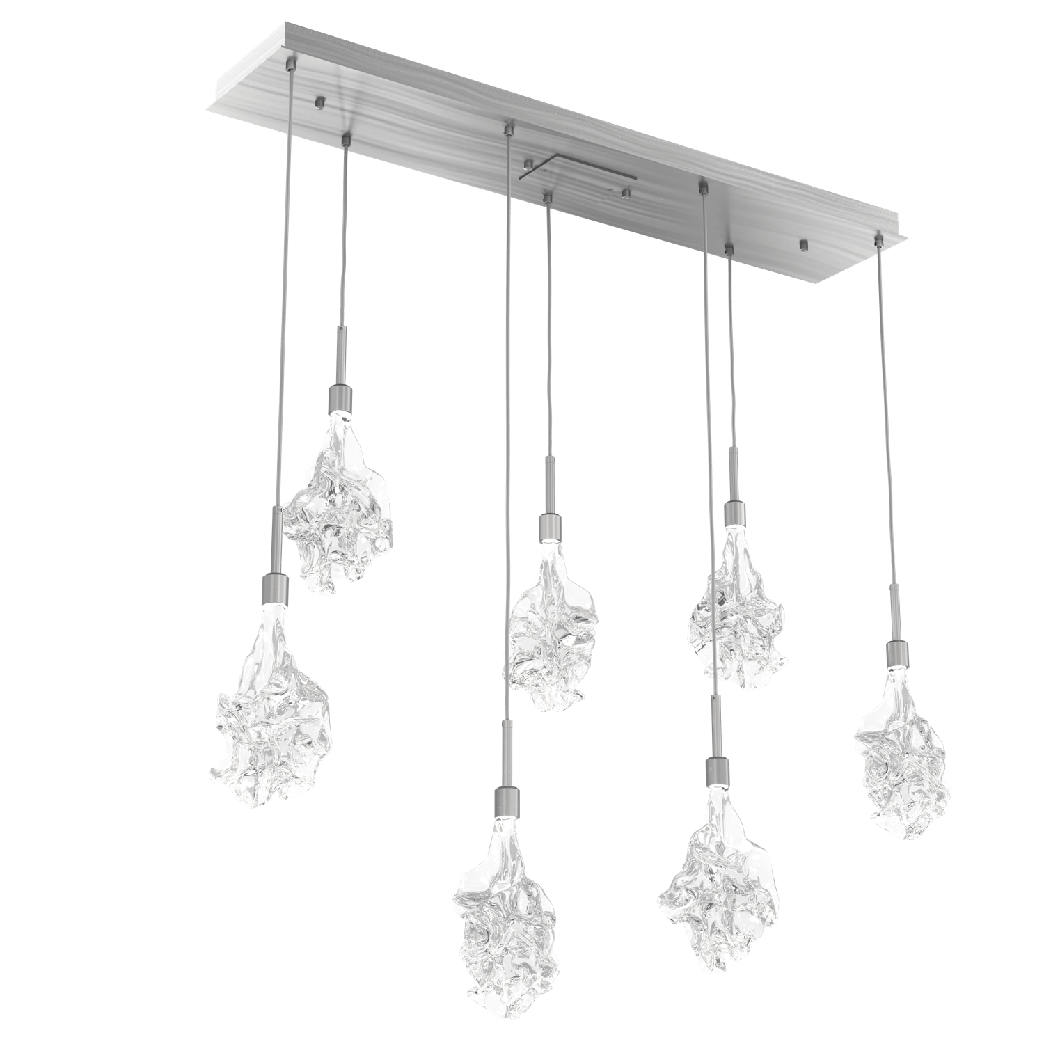 PLB0059-07-SN-Hammerton-Studio-Blossom-7-light-linear-pendant-chandelier-with-satin-nickel-finish-and-clear-handblown-crystal-glass-shades-and-LED-lamping