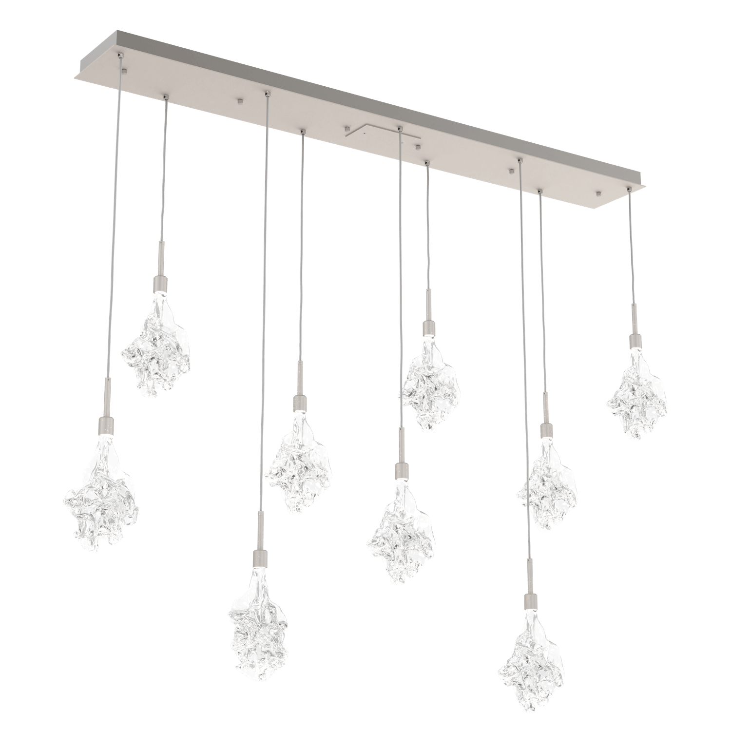PLB0059-09-BS-Hammerton-Studio-Blossom-9-light-linear-pendant-chandelier-with-metallic-beige-silver-finish-and-clear-handblown-crystal-glass-shades-and-LED-lamping