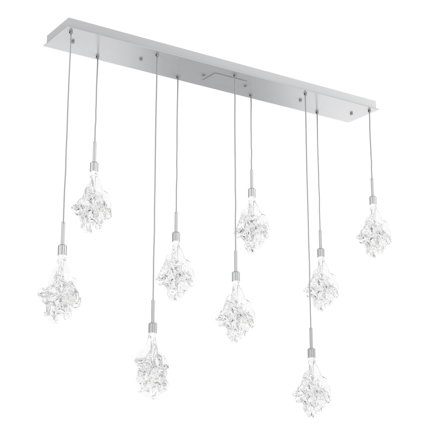 PLB0059-09-CS-Hammerton-Studio-Blossom-9-light-linear-pendant-chandelier-with-classic-silver-finish-and-clear-handblown-crystal-glass-shades-and-LED-lamping
