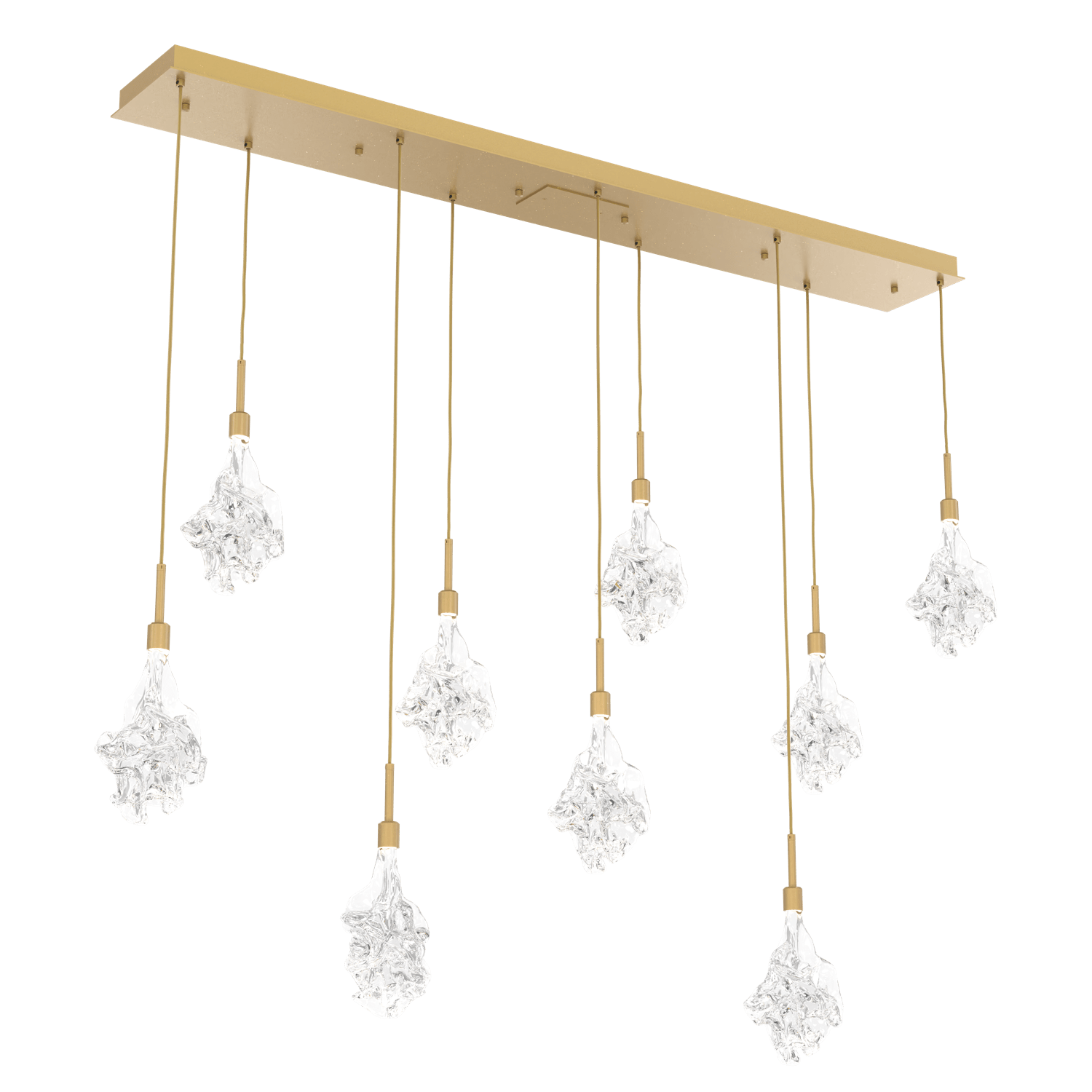 PLB0059-09-GB-Hammerton-Studio-Blossom-9-light-linear-pendant-chandelier-with-gilded-brass-finish-and-clear-handblown-crystal-glass-shades-and-LED-lamping