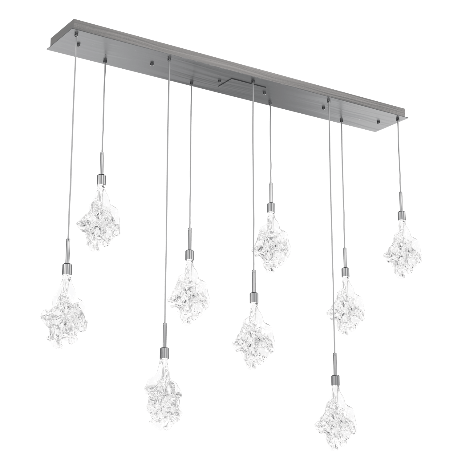PLB0059-09-GM-Hammerton-Studio-Blossom-9-light-linear-pendant-chandelier-with-gunmetal-finish-and-clear-handblown-crystal-glass-shades-and-LED-lamping