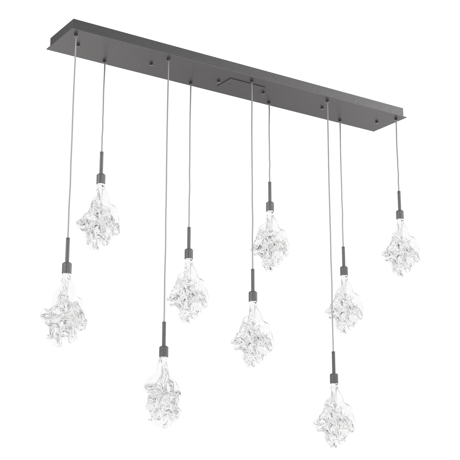 PLB0059-09-GP-Hammerton-Studio-Blossom-9-light-linear-pendant-chandelier-with-graphite-finish-and-clear-handblown-crystal-glass-shades-and-LED-lamping
