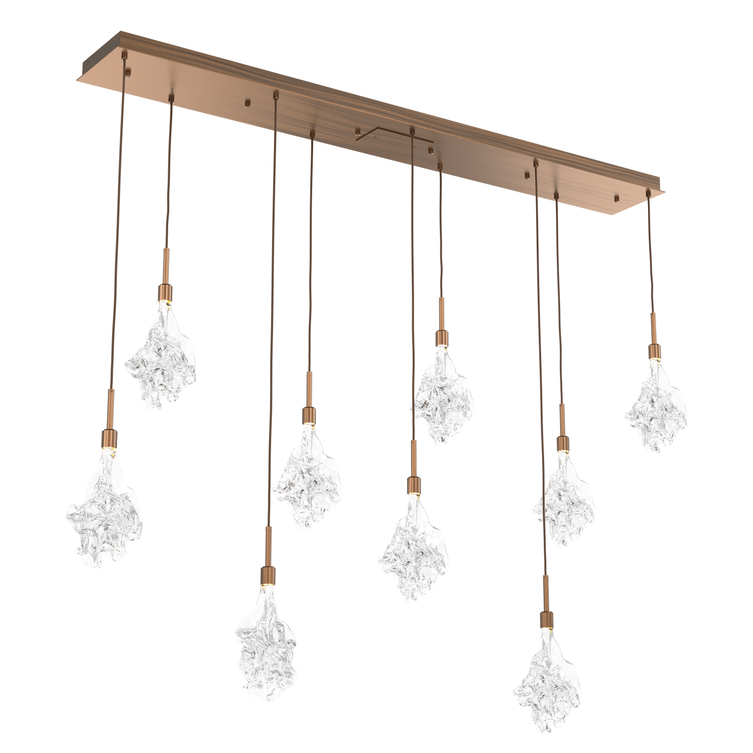 PLB0059-09-RB-Hammerton-Studio-Blossom-9-light-linear-pendant-chandelier-with-oil-rubbed-bronze-finish-and-clear-handblown-crystal-glass-shades-and-LED-lamping