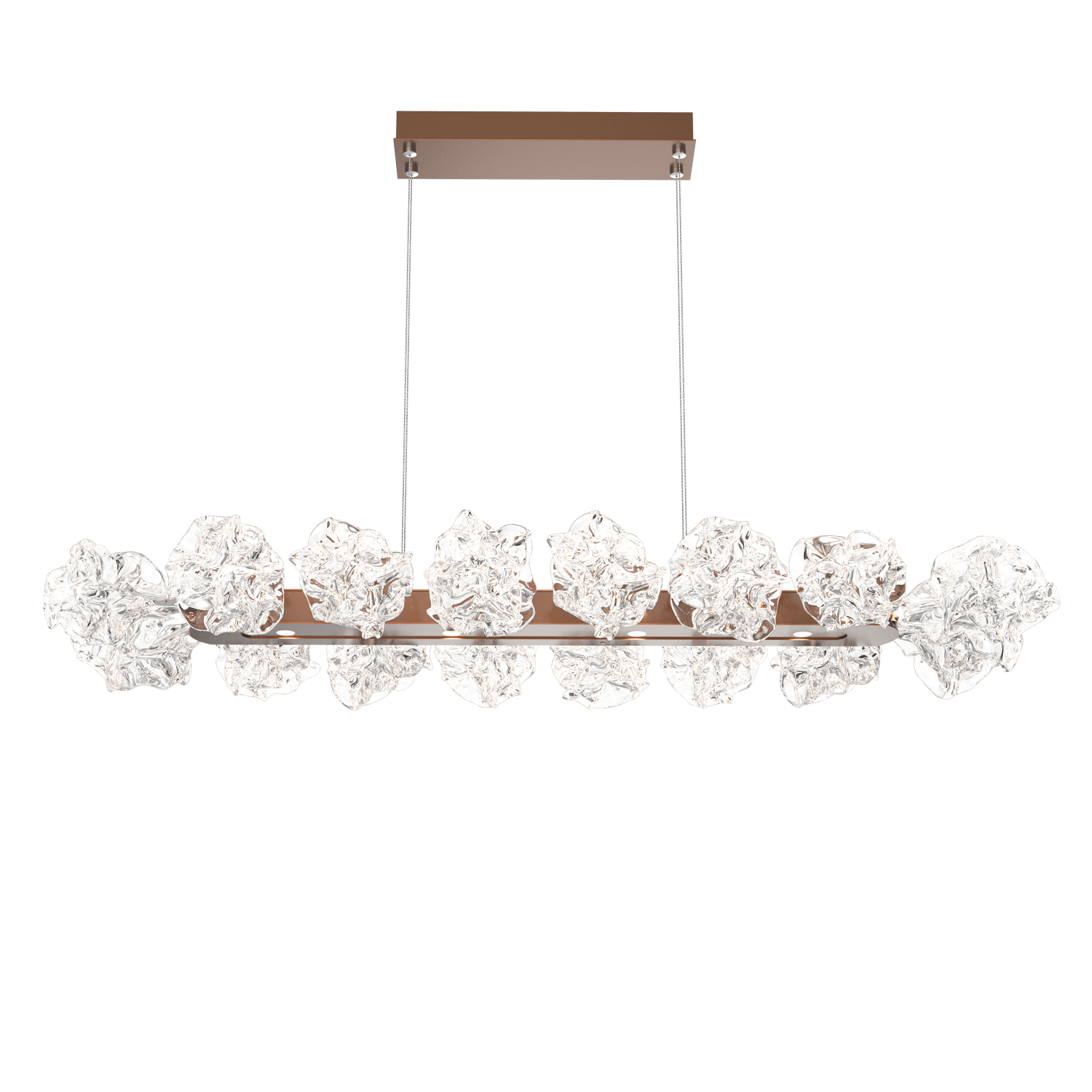 PLB0059-48-BB-Hammerton-Studio-Blossom-48-inch-linear-chandelier-with-burnished-bronze-finish-and-clear-handblown-crystal-glass-shades-and-LED-lamping