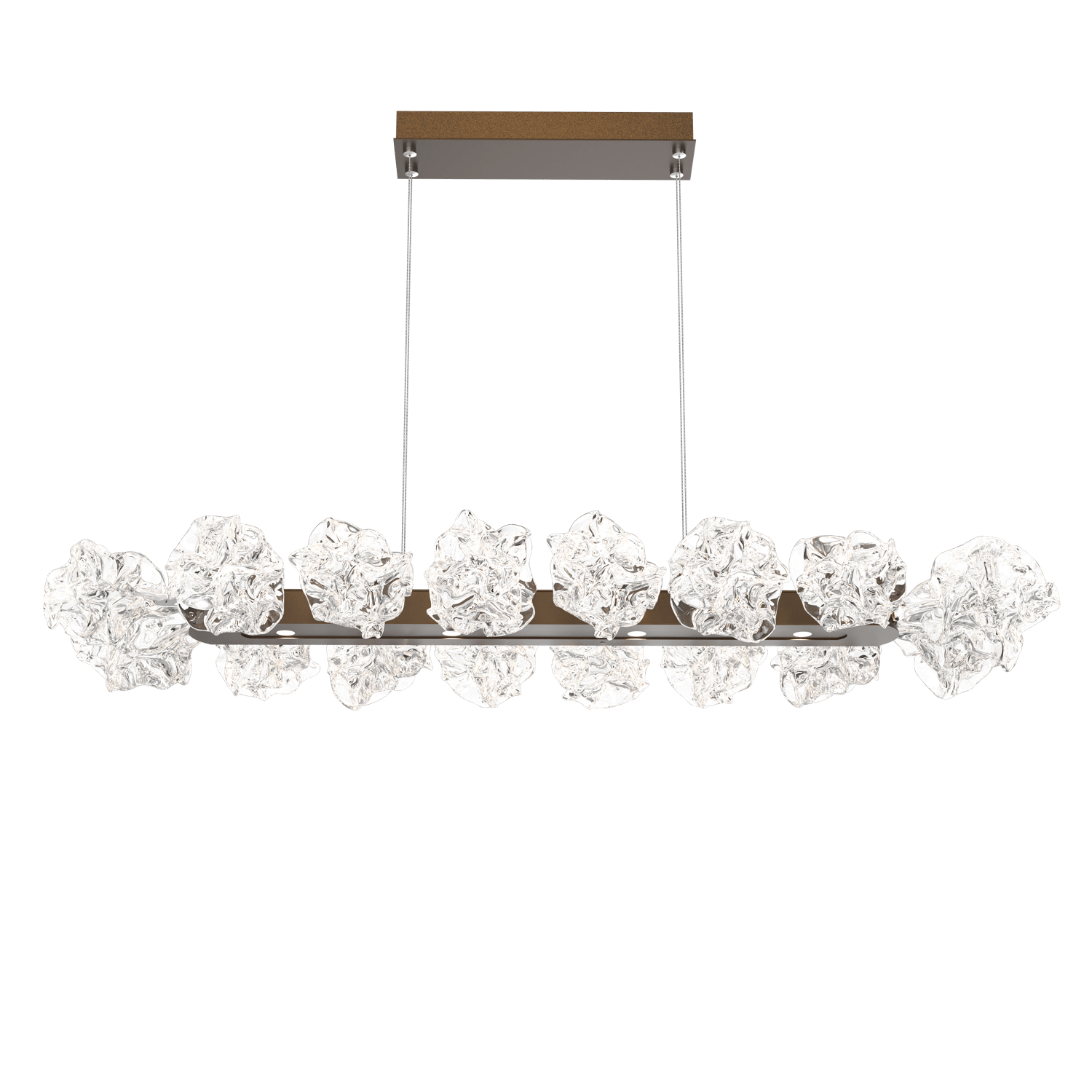 PLB0059-48-FB-Hammerton-Studio-Blossom-48-inch-linear-chandelier-with-flat-bronze-finish-and-clear-handblown-crystal-glass-shades-and-LED-lamping