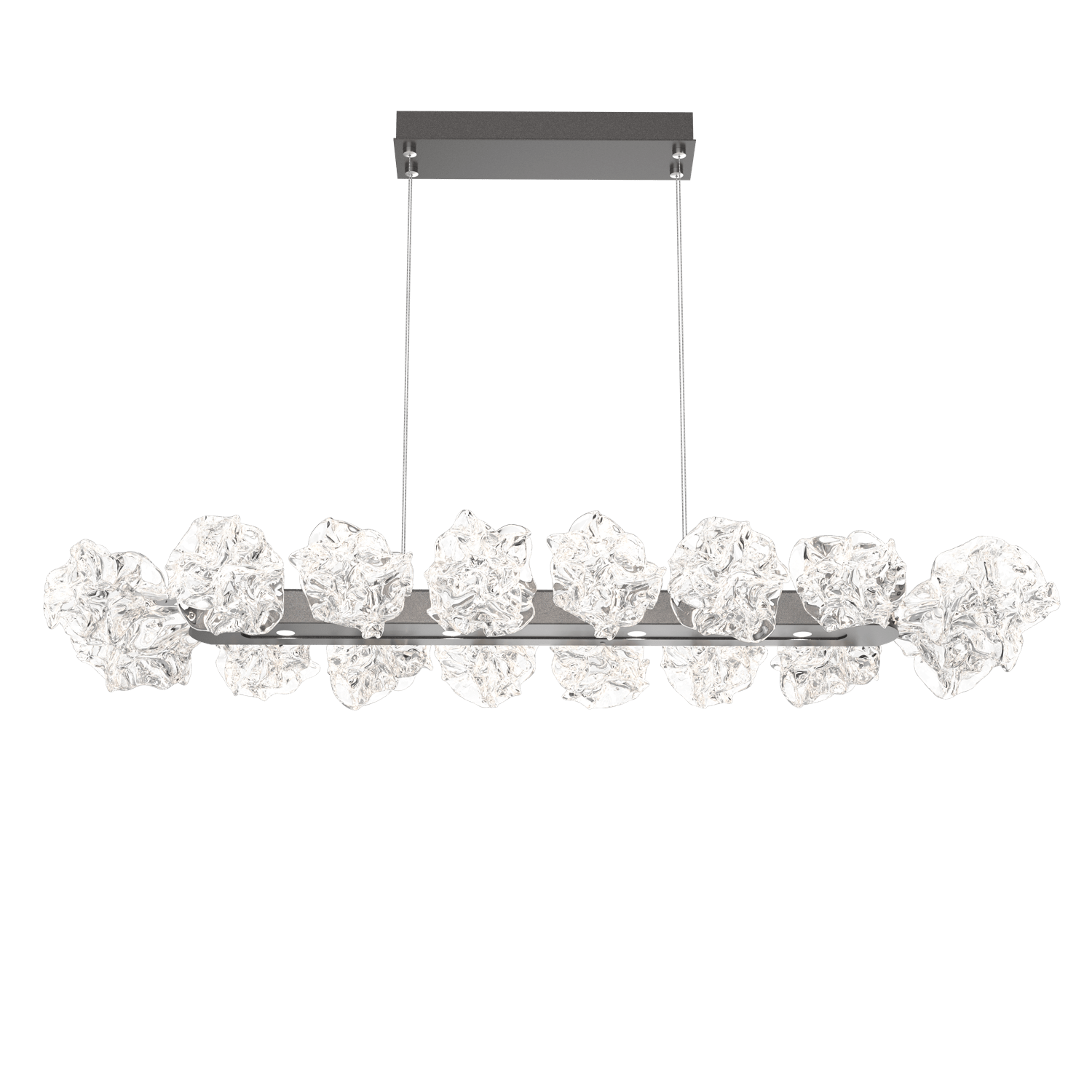 PLB0059-48-GP-Hammerton-Studio-Blossom-48-inch-linear-chandelier-with-graphite-finish-and-clear-handblown-crystal-glass-shades-and-LED-lamping