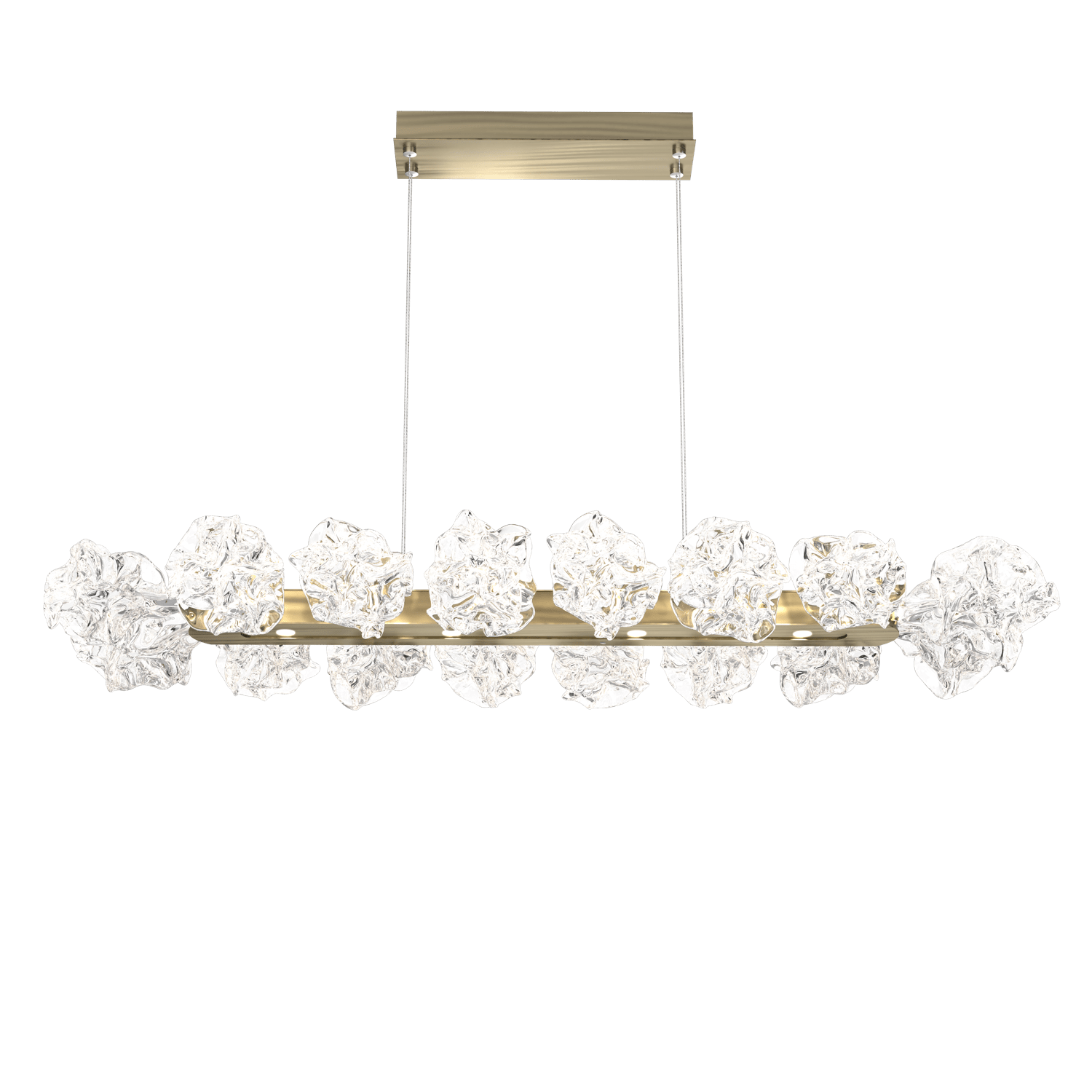 PLB0059-48-HB-Hammerton-Studio-Blossom-48-inch-linear-chandelier-with-heritage-brass-finish-and-clear-handblown-crystal-glass-shades-and-LED-lamping