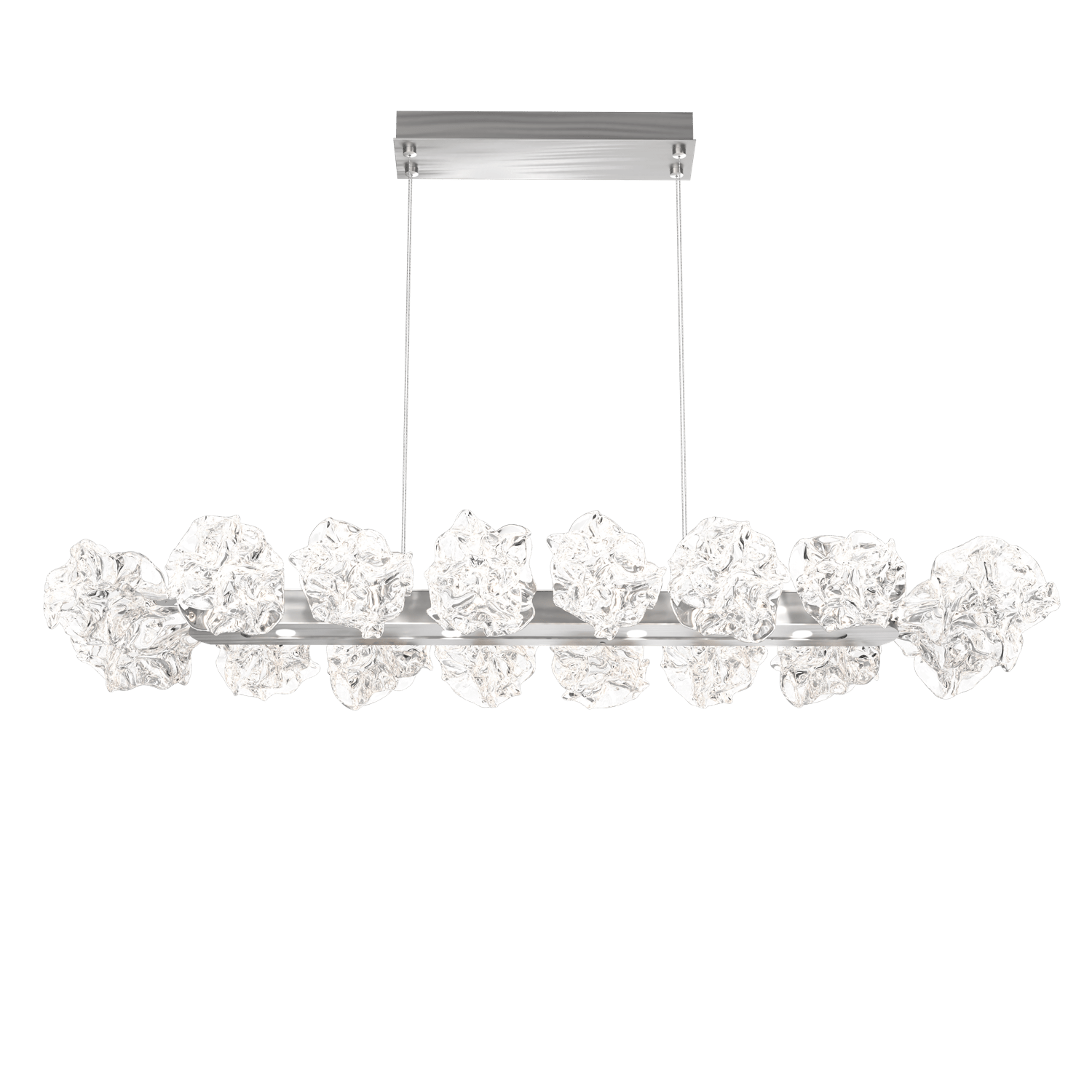 PLB0059-48-SN-Hammerton-Studio-Blossom-48-inch-linear-chandelier-with-satin-nickel-finish-and-clear-handblown-crystal-glass-shades-and-LED-lamping