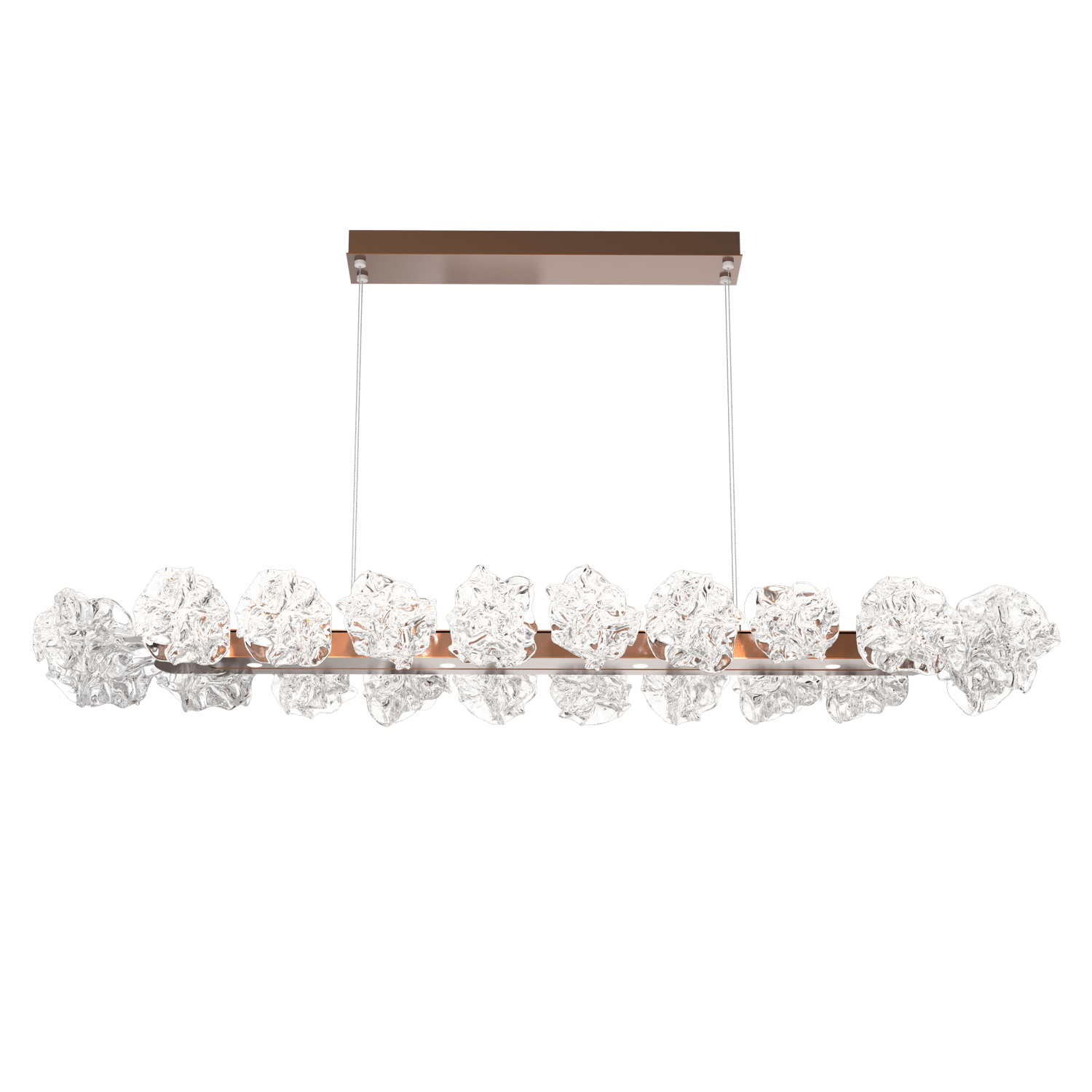 PLB0059-60-BB-Hammerton-Studio-Blossom-60-inch-linear-chandelier-with-burnished-bronze-finish-and-clear-handblown-crystal-glass-shades-and-LED-lamping