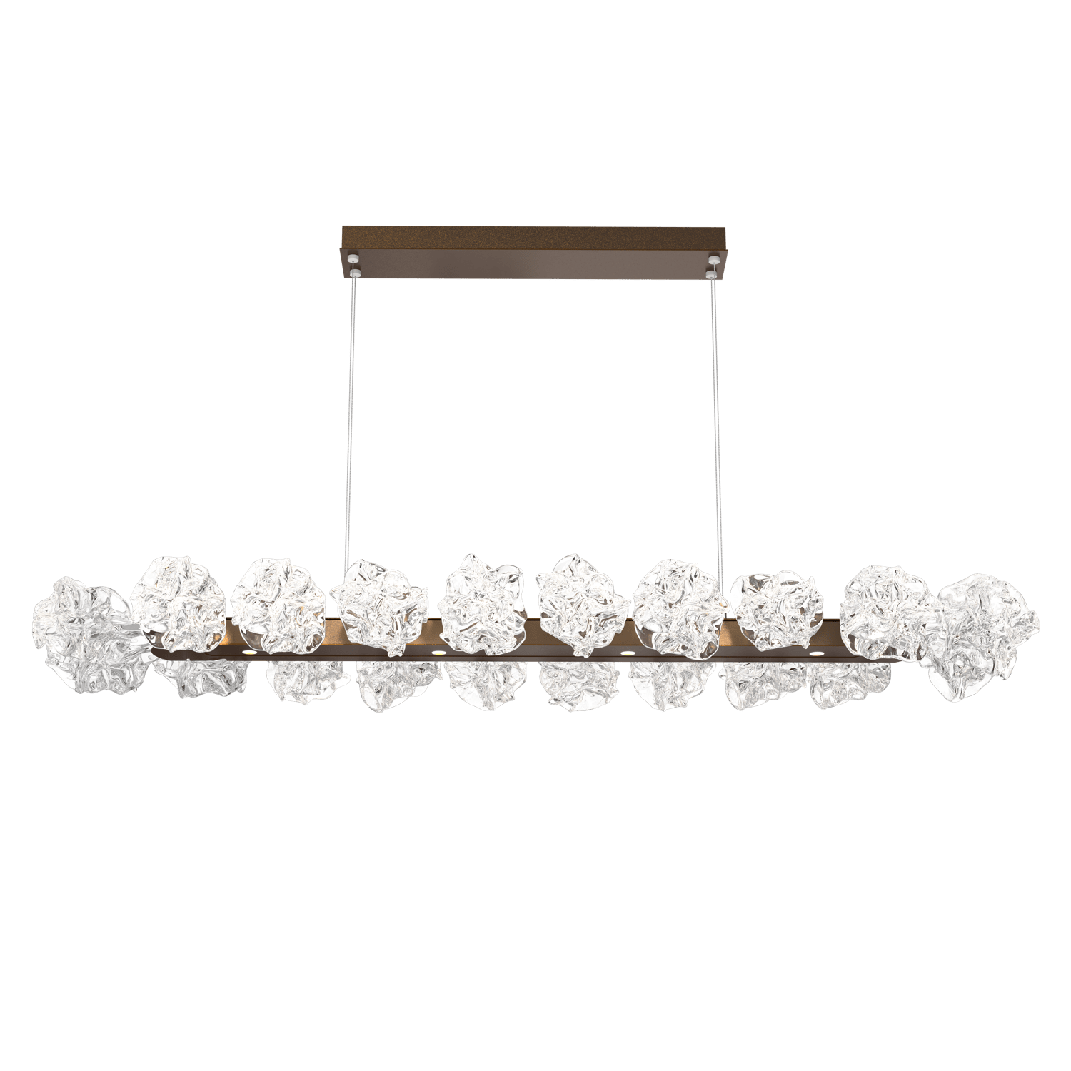 PLB0059-60-FB-Hammerton-Studio-Blossom-60-inch-linear-chandelier-with-flat-bronze-finish-and-clear-handblown-crystal-glass-shades-and-LED-lamping