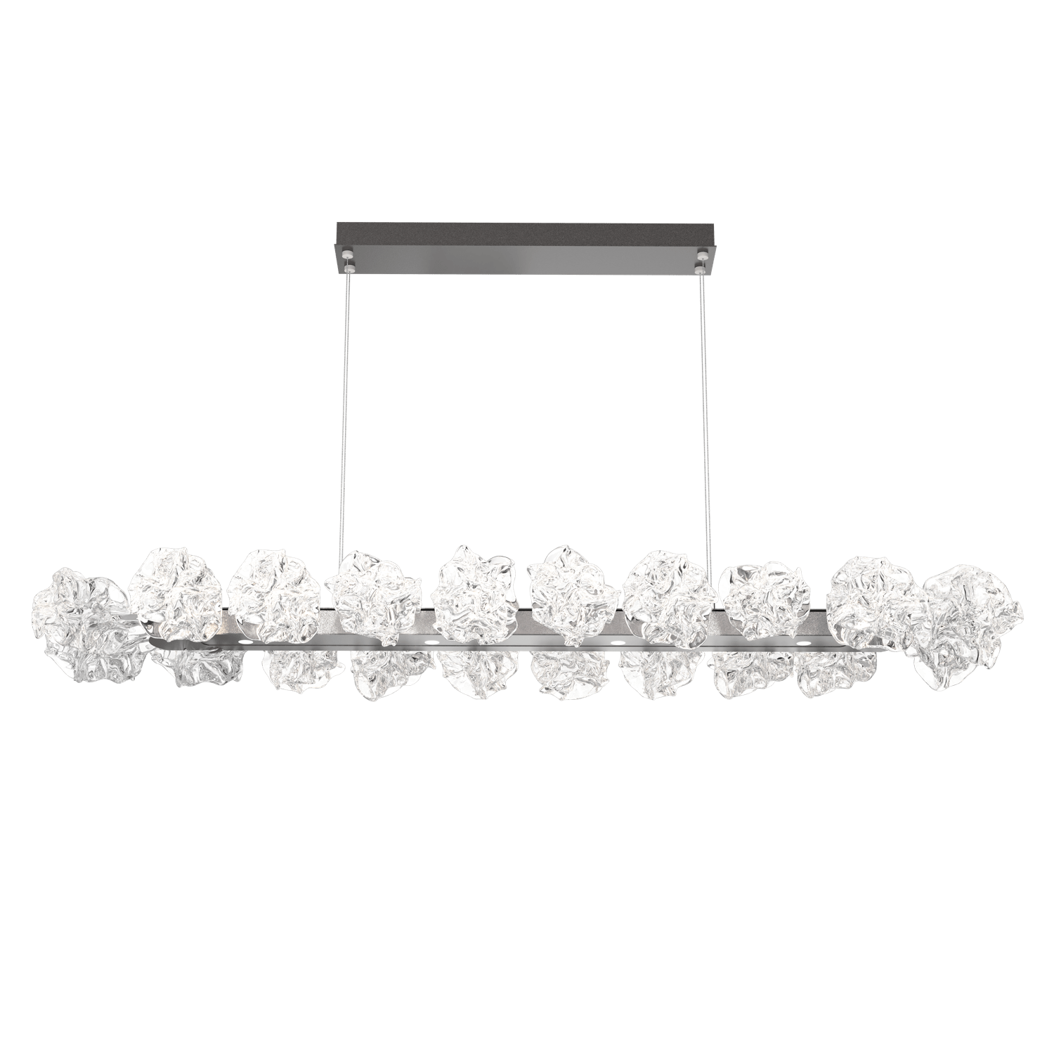 PLB0059-60-GP-Hammerton-Studio-Blossom-60-inch-linear-chandelier-with-graphite-finish-and-clear-handblown-crystal-glass-shades-and-LED-lamping