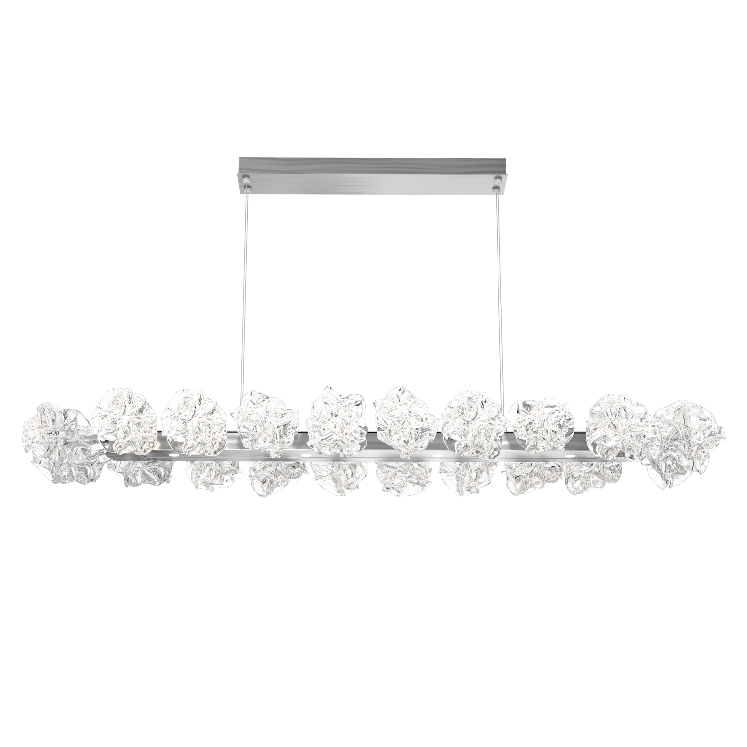 PLB0059-60-SN-Hammerton-Studio-Blossom-60-inch-linear-chandelier-with-satin-nickel-finish-and-clear-handblown-crystal-glass-shades-and-LED-lamping