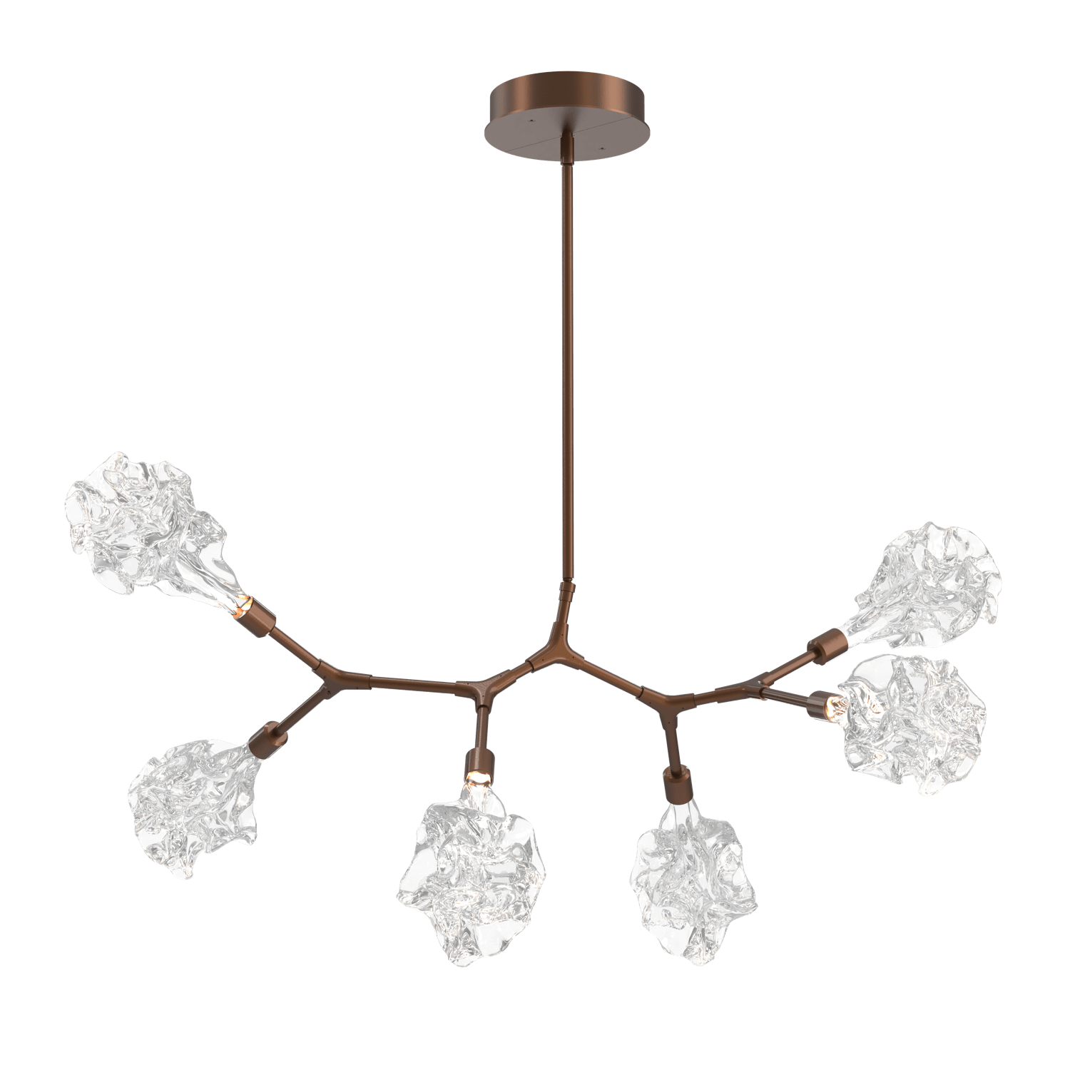 PLB0059-BA-BB-Hammerton-Studio-Blossom-6-light-organic-branch-chandelier-with-burnished-bronze-finish-and-clear-handblown-crystal-glass-shades-and-LED-lamping