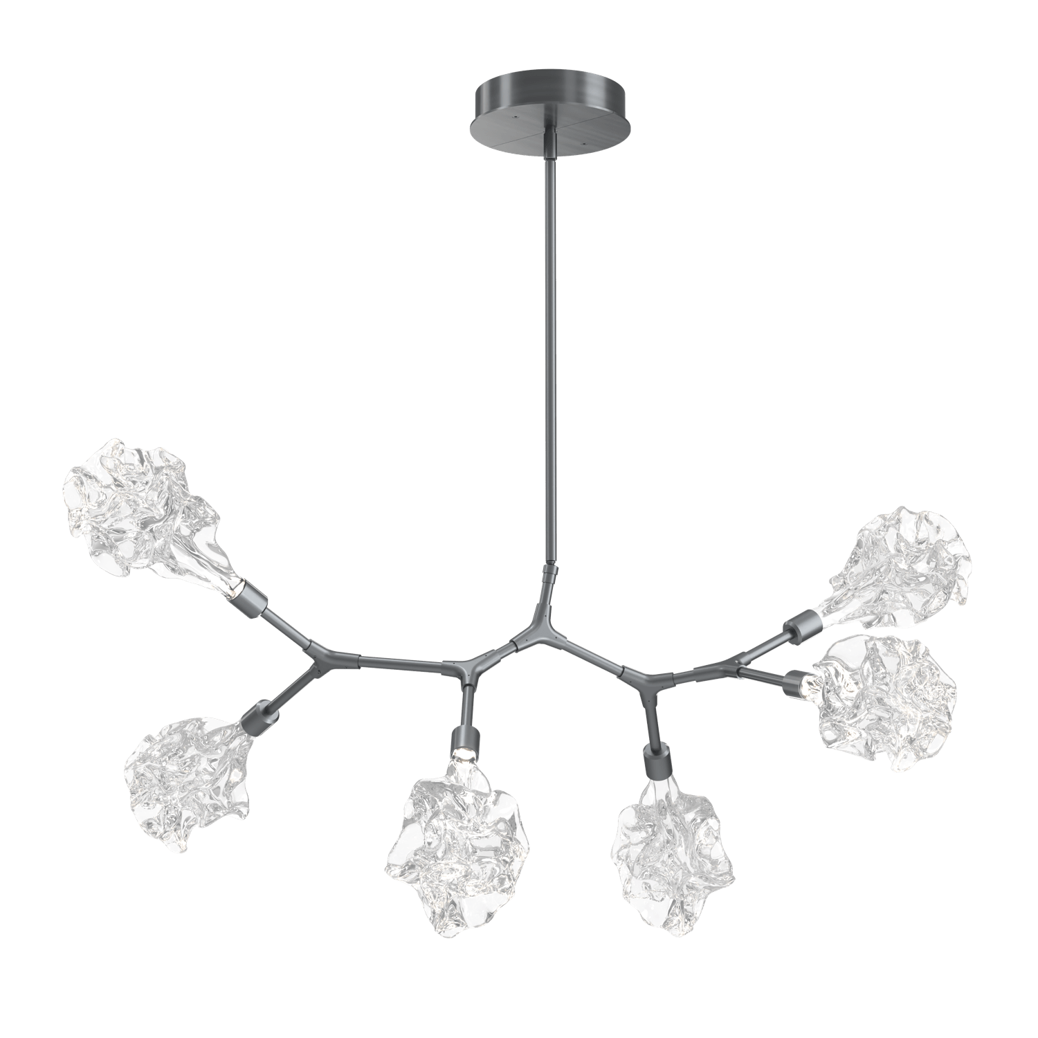 PLB0059-BA-GM-Hammerton-Studio-Blossom-6-light-organic-branch-chandelier-with-gunmetal-finish-and-clear-handblown-crystal-glass-shades-and-LED-lamping