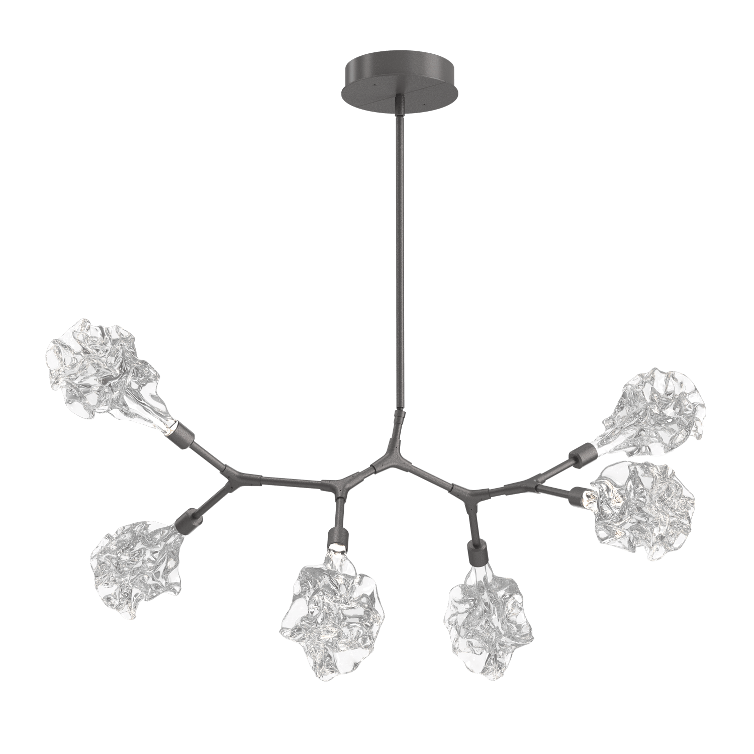 PLB0059-BA-GP-Hammerton-Studio-Blossom-6-light-organic-branch-chandelier-with-graphite-finish-and-clear-handblown-crystal-glass-shades-and-LED-lamping