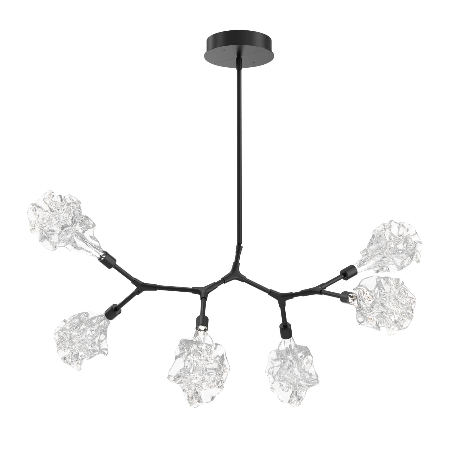 PLB0059-BA-MB-Hammerton-Studio-Blossom-6-light-organic-branch-chandelier-with-matte-black-finish-and-clear-handblown-crystal-glass-shades-and-LED-lamping