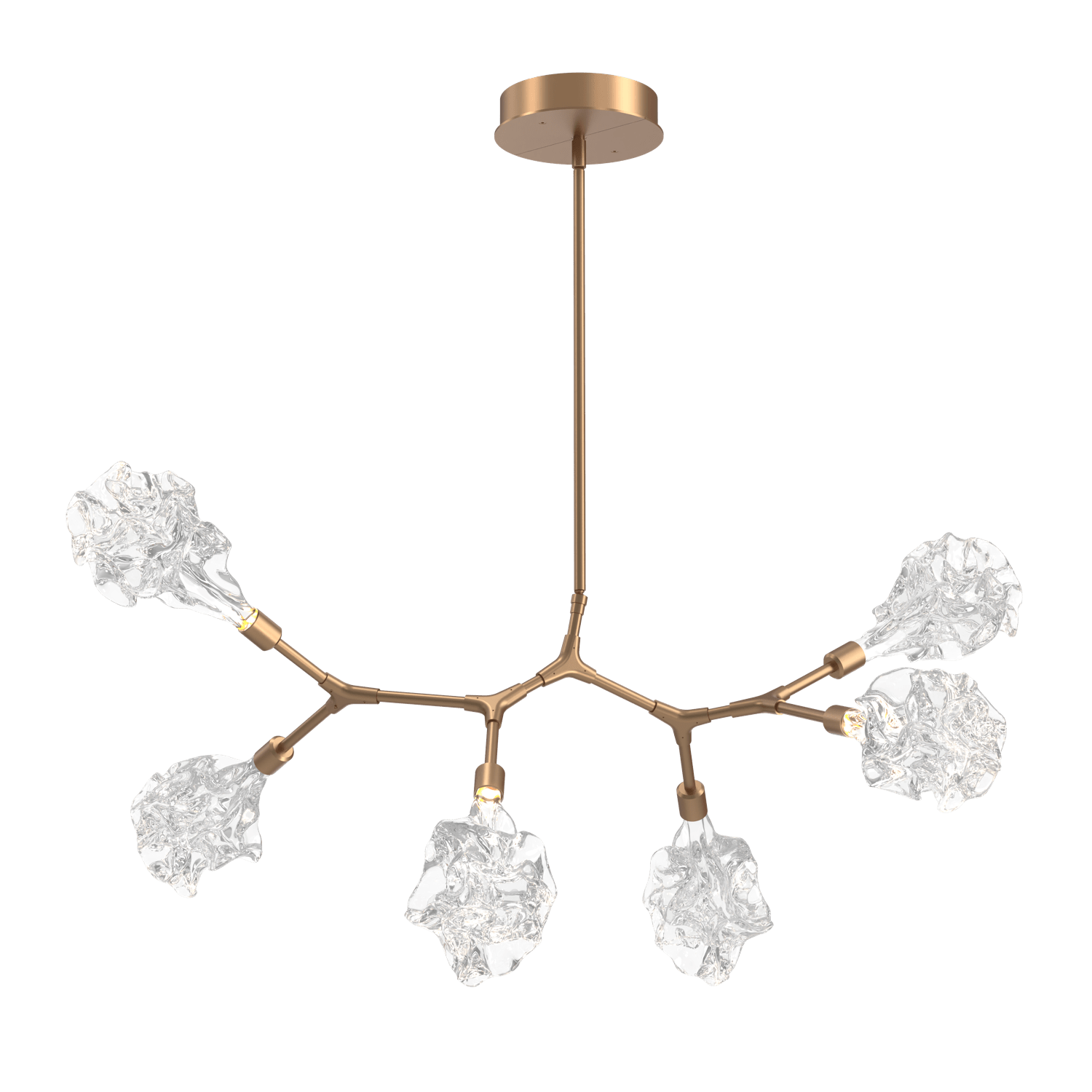 PLB0059-BA-NB-Hammerton-Studio-Blossom-6-light-organic-branch-chandelier-with-novel-brass-finish-and-clear-handblown-crystal-glass-shades-and-LED-lamping