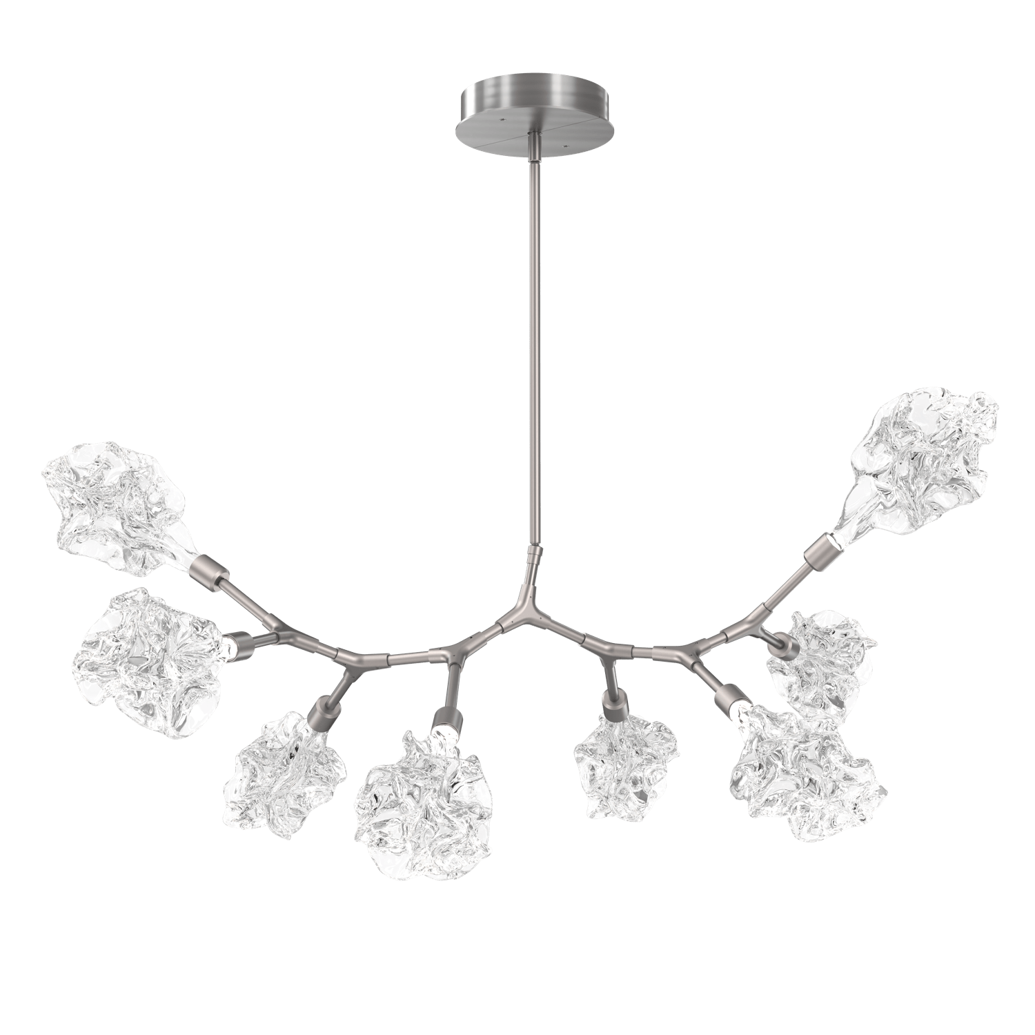 PLB0059-BB-SN-Hammerton-Studio-Blossom-8-light-organic-branch-chandelier-with-satin-nickel-finish-and-clear-handblown-crystal-glass-shades-and-LED-lamping