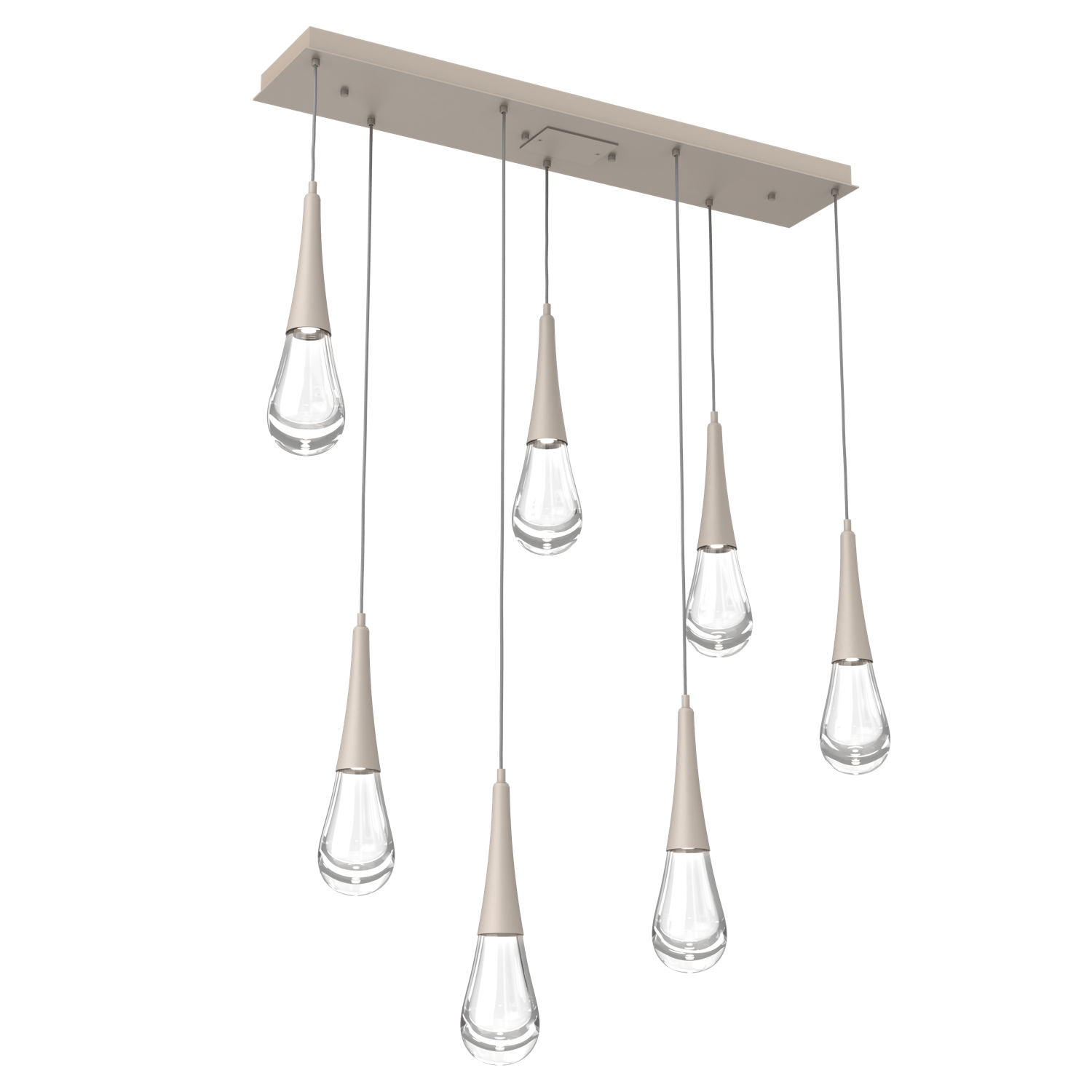 PLB0078-07-BS-Hammerton-Studio-Raindrop-7-light-linear-pendant-chandelier-with-metallic-beige-silver-finish-and-clear-blown-glass-shades-and-LED-lamping