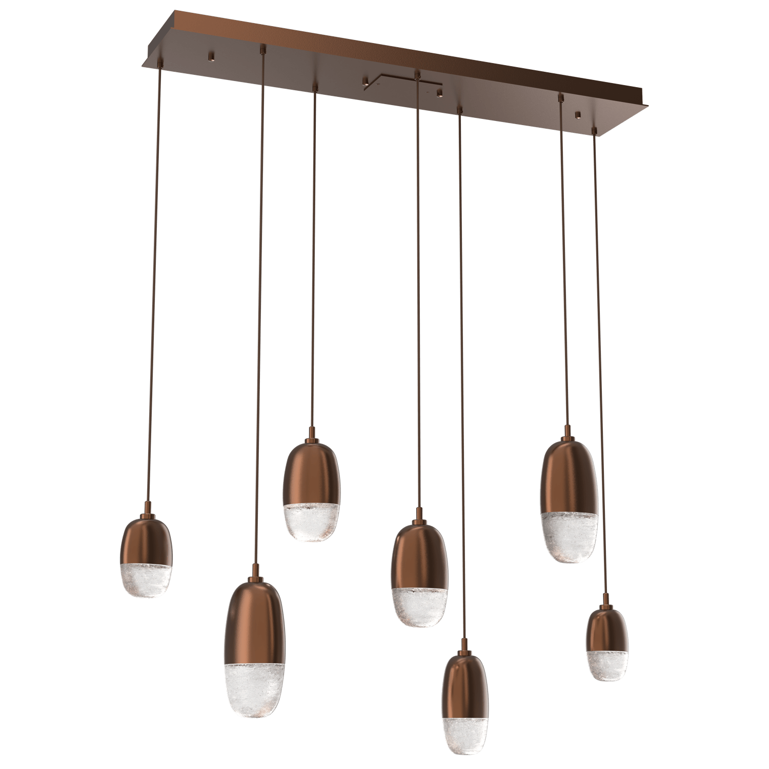 PLB0079-07-BB-Hammerton-Studio-Pebble-7-light-linear-pendant-chandelier-with-burnished-bronze-finish-and-clear-cast-glass-shades-and-LED-lamping