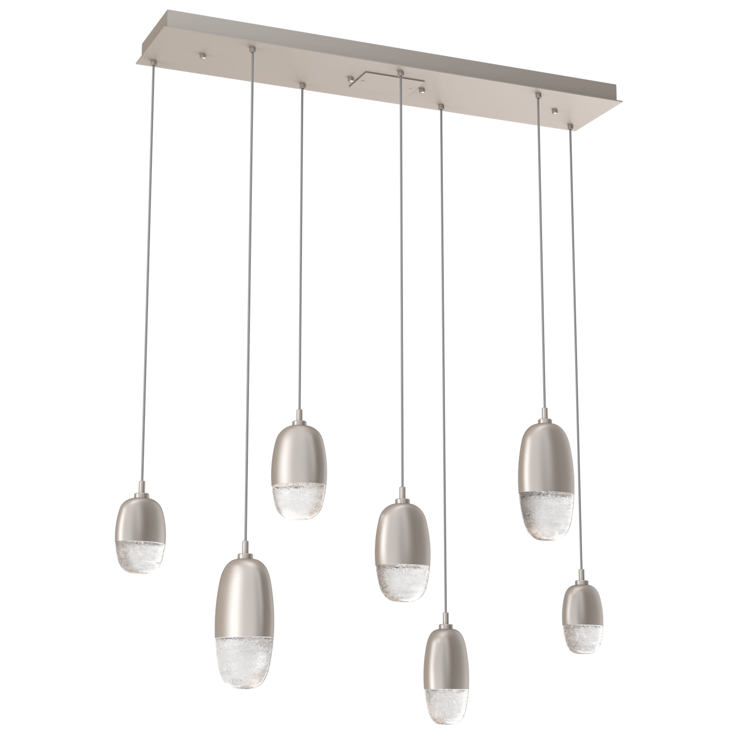 PLB0079-07-BS-Hammerton-Studio-Pebble-7-light-linear-pendant-chandelier-with-metallic-beige-silver-finish-and-clear-cast-glass-shades-and-LED-lamping