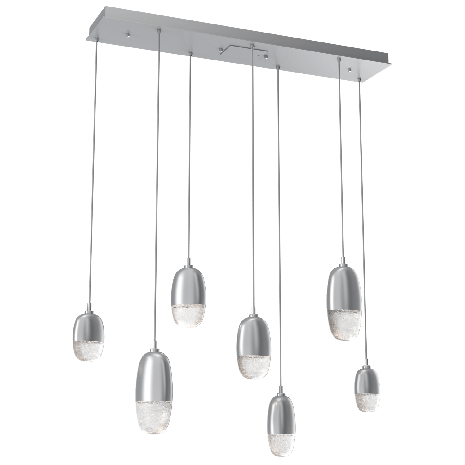 PLB0079-07-CS-Hammerton-Studio-Pebble-7-light-linear-pendant-chandelier-with-classic-silver-finish-and-clear-cast-glass-shades-and-LED-lamping